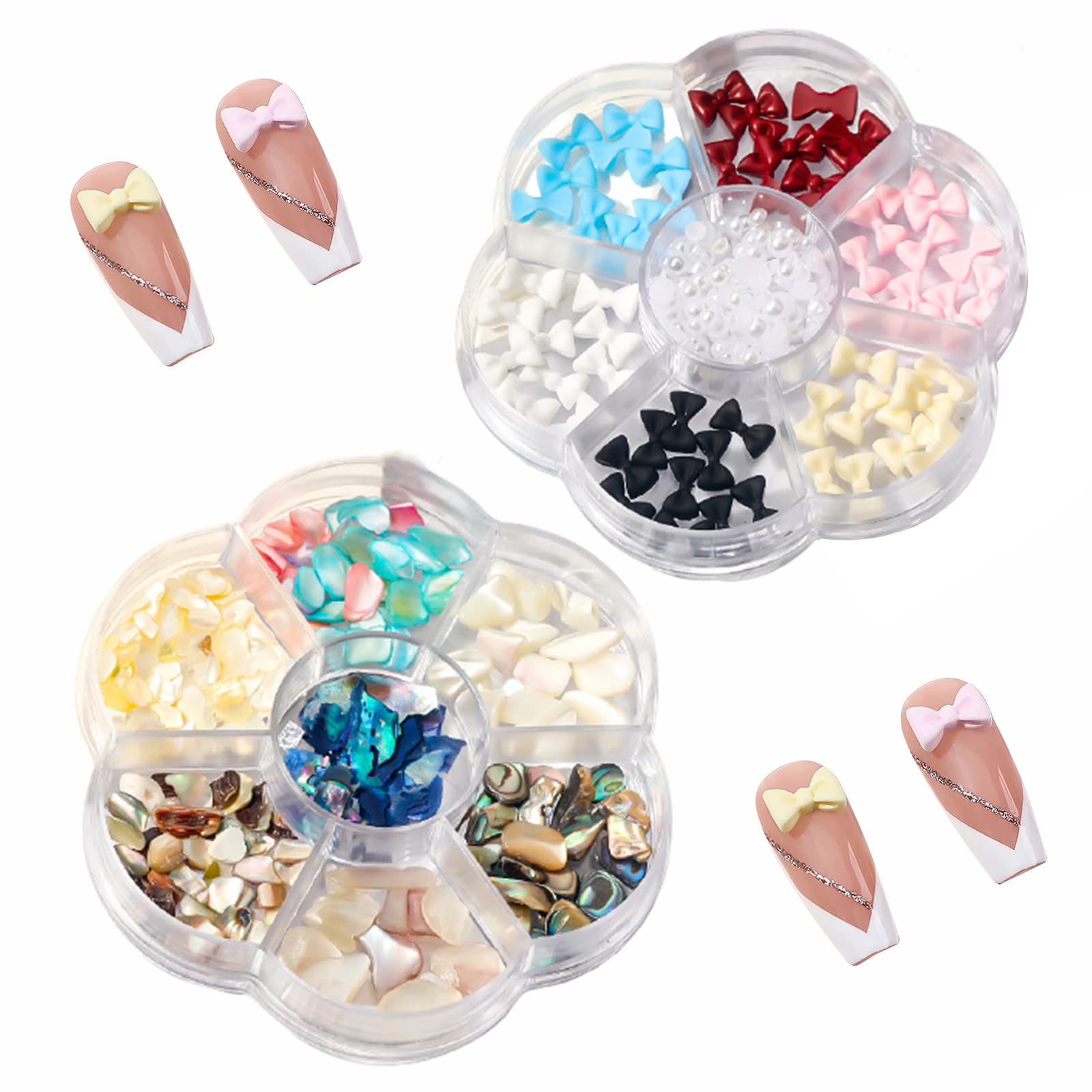 3D Nail Art Decorations - Irregular Shell Stones, Slices & Bow Charms with Pearls for Women & Girls | DIY Manicure Accessories for Parties, Weddings & Special Occasions