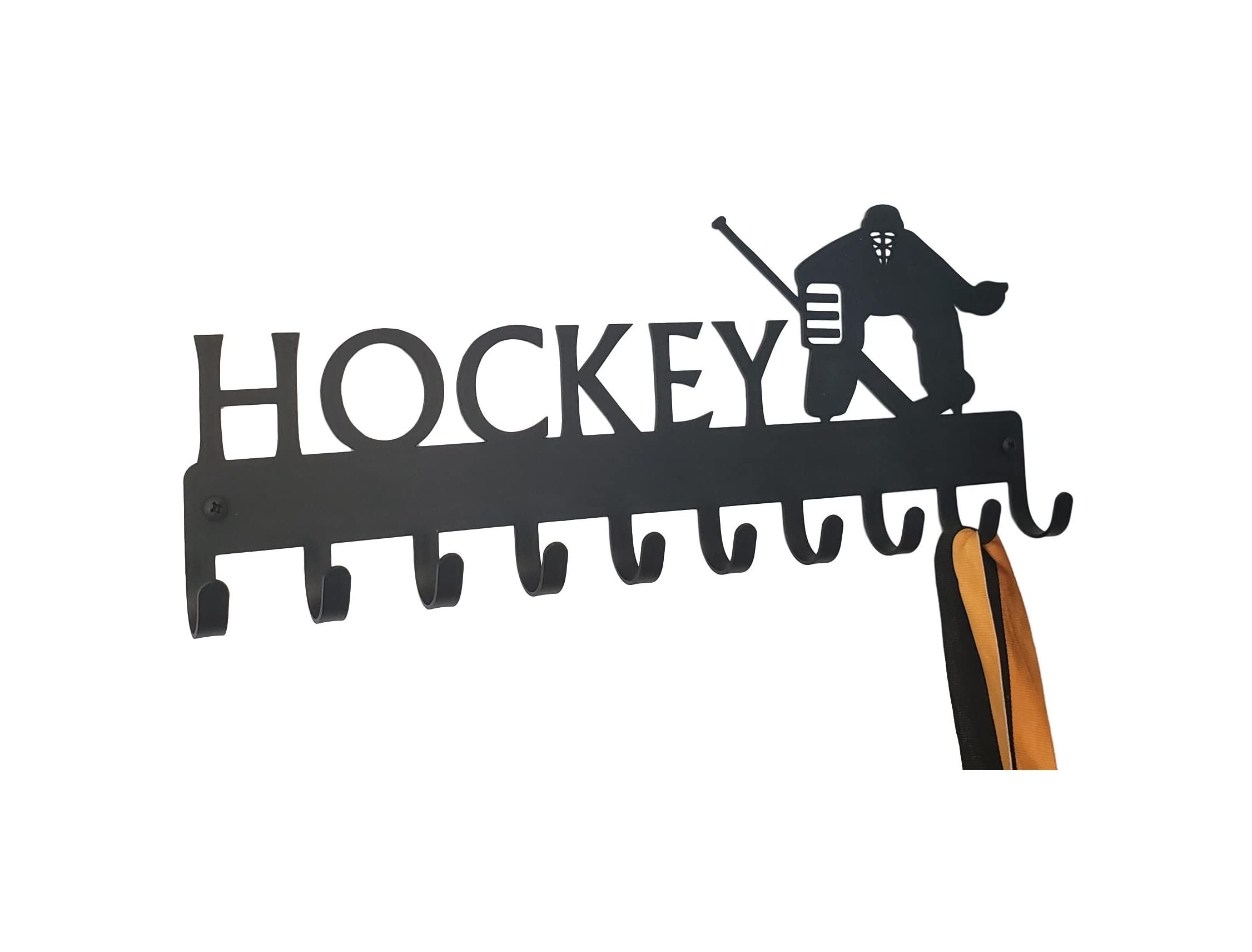 Premium Ice Hockey Goalie Medal Hanger Display - 14.5 Inch Wall Mount with 10 Hooks - Made in USA - Perfect for Sports Trophies, Awards & Memorabilia Organization