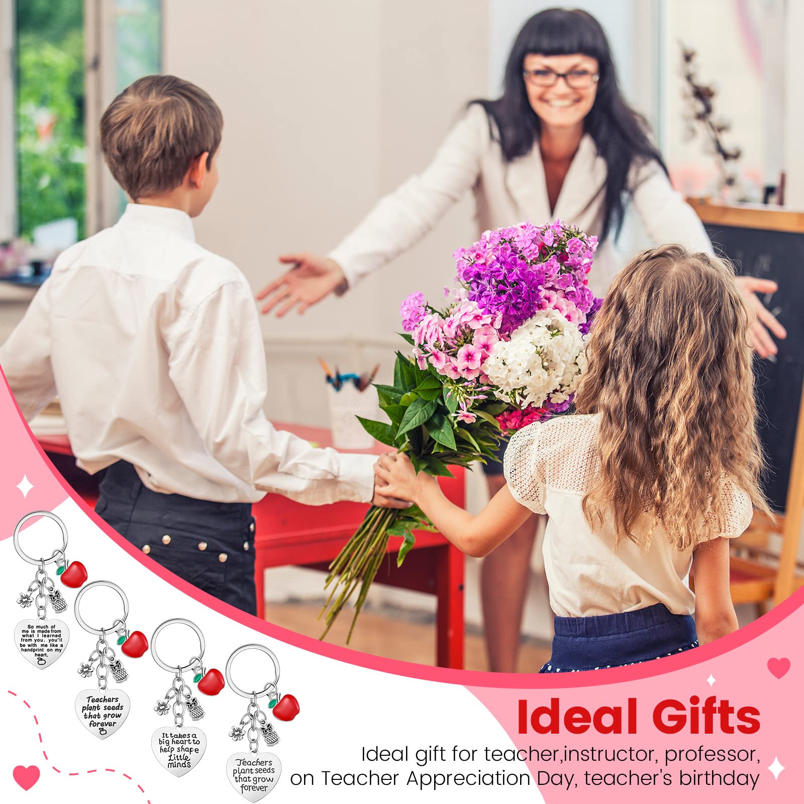 16-Piece Teacher Appreciation Keychains Set - Heart Shaped Pendant Keychains for Graduation, Back to School & Christmas - Best Thank You Gift for Teachers, Educators & Mentors - Perfect for Classroom Rewards, Student Gifts & Staff Appreciation Events