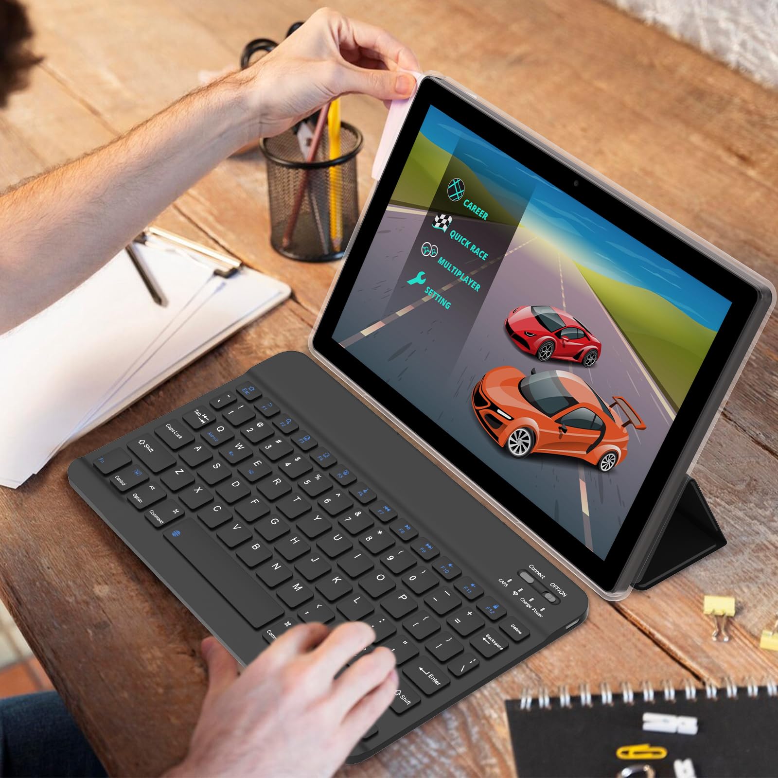 2024 Newest 10 Inch Android 13 Tablet with Keyboard - 8GB RAM 128GB ROM (Expandable to 1TB), 2-in-1 Tablet PC with Quad-core 2.0GHz CPU, 10