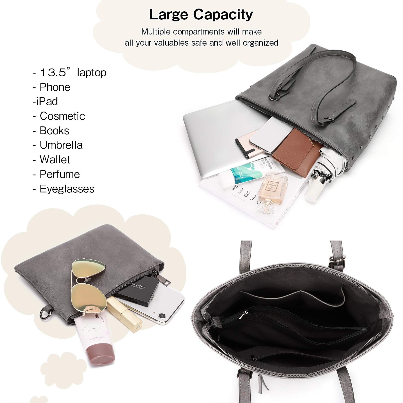 KL928 Women's PU Leather Tote Bag & Shoulder Bag Set - Large Top Handle Satchel Purse for Work, Travel & Everyday Use
