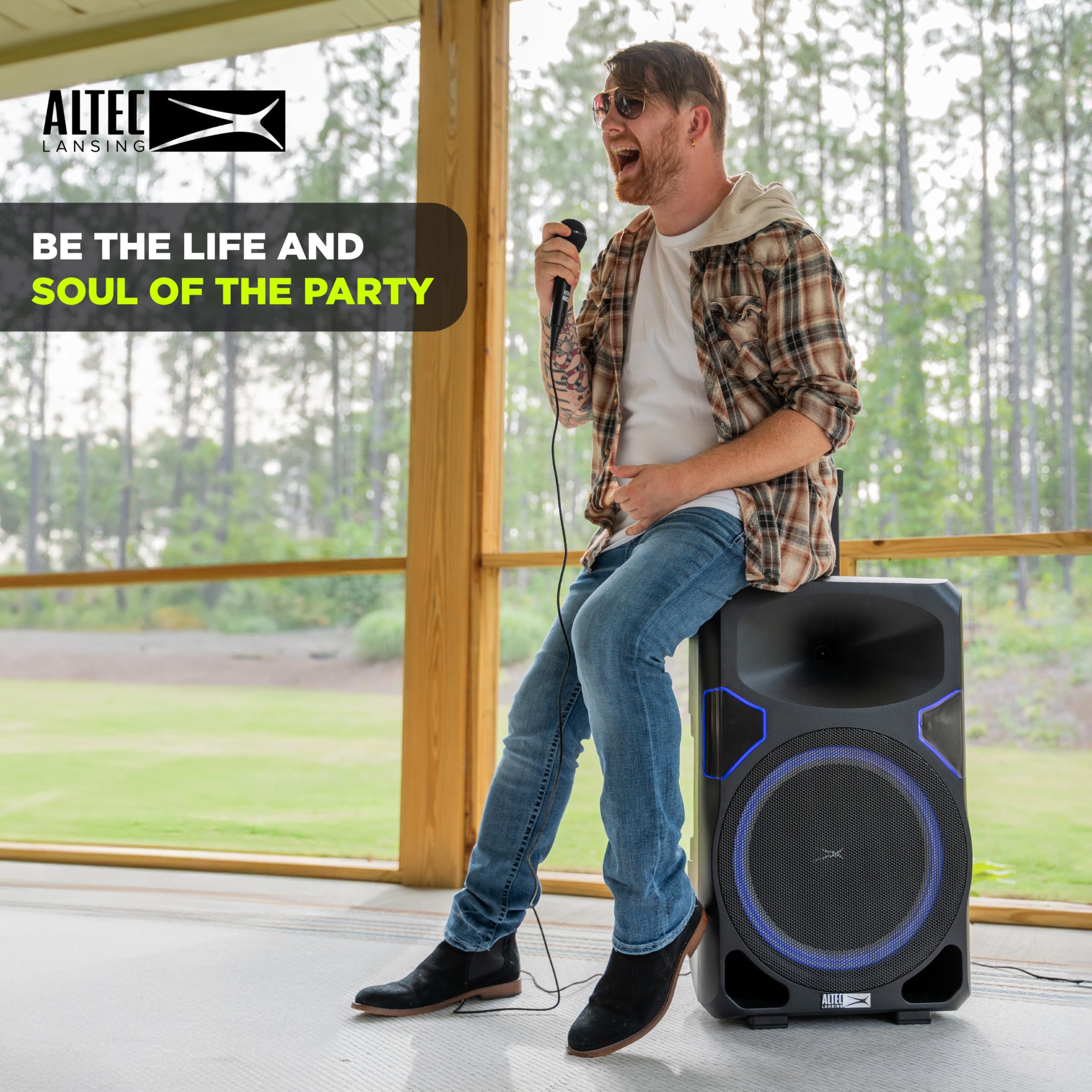 Altec Lansing SOUNDROVER PRO 650 Portable Bluetooth Speaker - 650W Peak Power, Bi-Amplified Sound System with LED Lights & Wireless Mic - Ideal for Home Parties, DJ Events, Karaoke Nights, Outdoor Gatherings & Live Performances