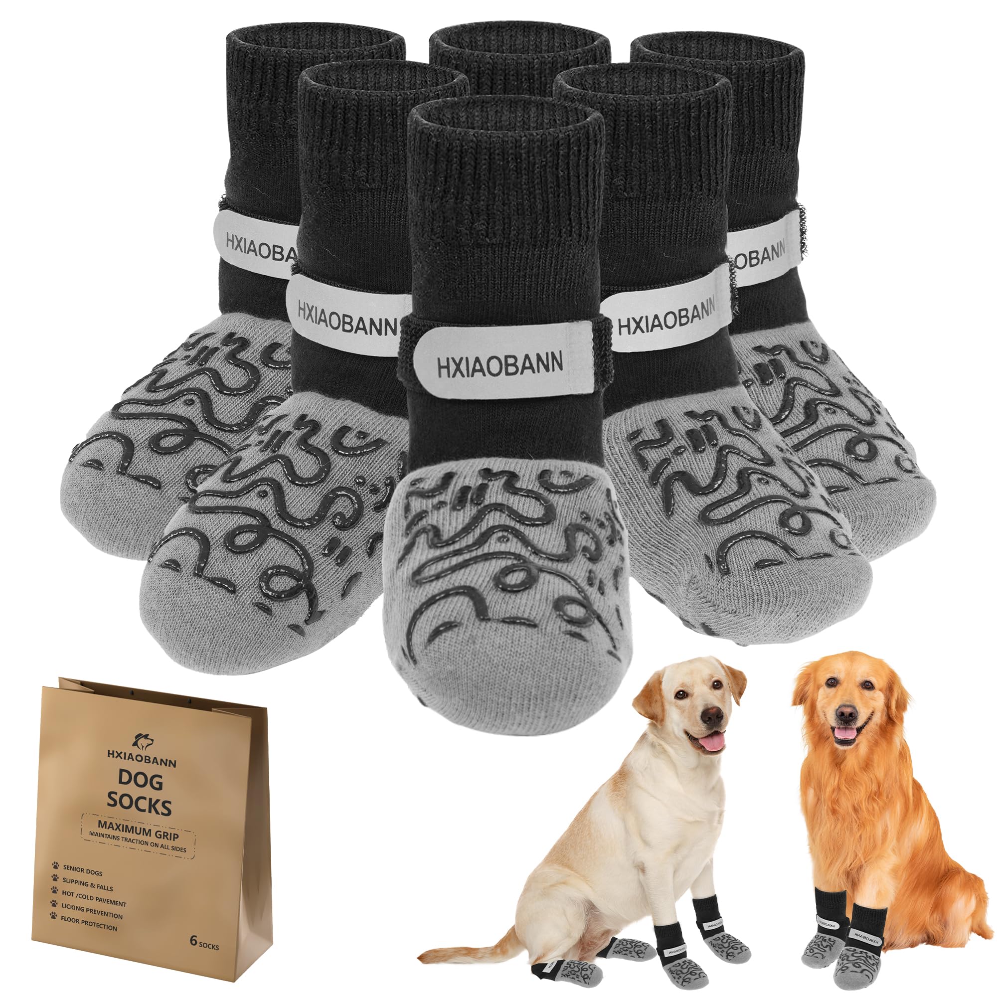 6Pcs Anti-Slip Dog Socks for Hardwood Floors - 3rd Gen Non-Slip Pet Socks with Reflective Straps to Prevent Licking Paws | Perfect for Small Dogs, Indoor Use & Nighttime Walks