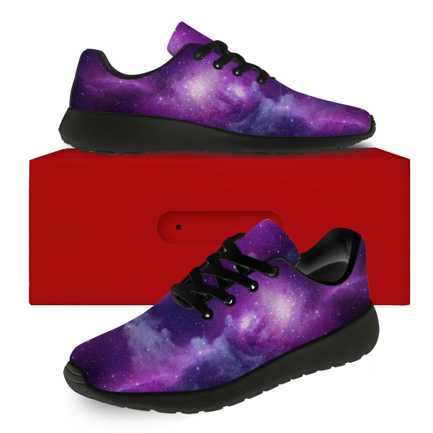 Galaxy Running Shoes for Women & Men - Purple Universe Nebula Cosmos Sneakers for Walking, Tennis & Casual Wear - Size 5 Men/7 Women Black - Perfect Gifts for Boys & Girls