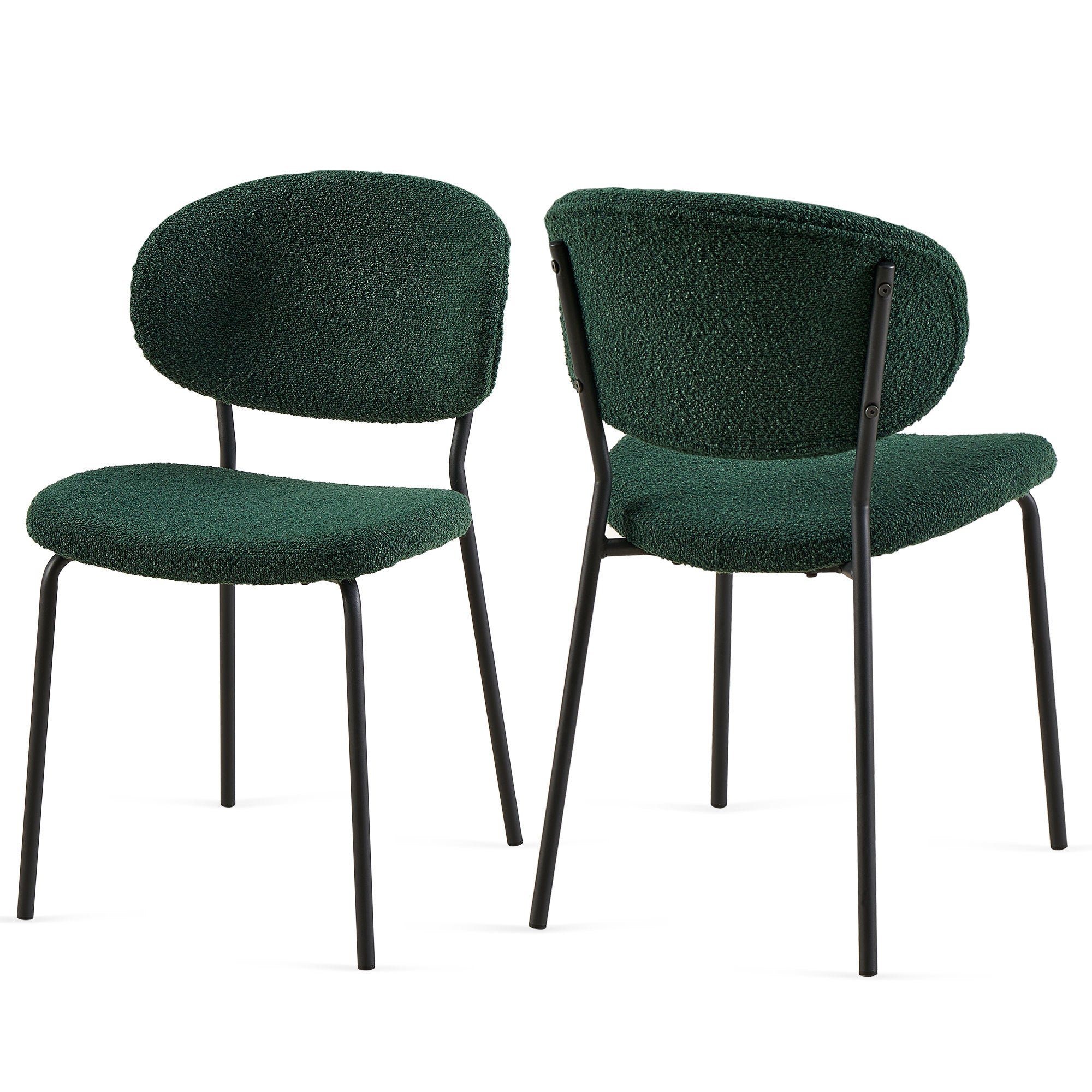 Dark Green Boucle Fabric Dining Chairs Set of 2 - Modern Upholstered Chairs with Sturdy Metal Legs for Dining Room, Kitchen & Living Room | Perfect for Small Spaces, Breakfast Nooks & Contemporary Home Decor