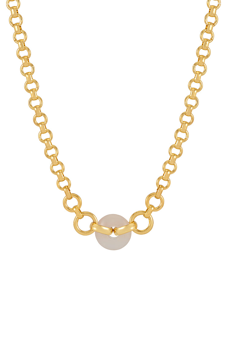 Rose Quartz Graduated Round Link Chain Necklace - Healing Crystal Jewelry for Women, 14K Gold Plated Spiritual Gift for Meditation, Yoga & Positive Energy