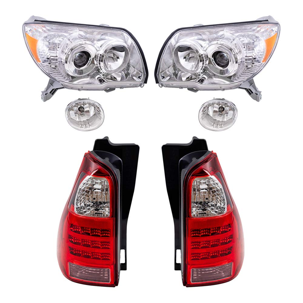 Brock Replacement Halogen Headlights, Fog Lights & Tail Lights 6-Piece Set - Chrome Bezel - Compatible with 2006-2009 Toyota 4Runner Limited/SR5 | Enhanced Night Visibility & Style Upgrade for Off-Road Adventures & Daily Commuting