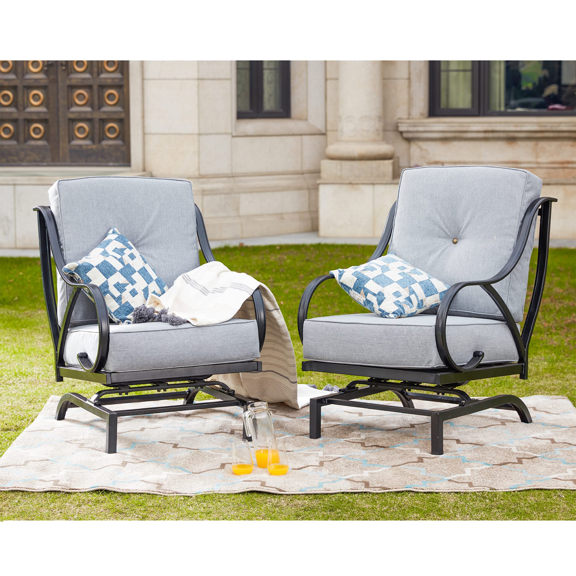 LOKATSE HOME 2-Piece Outdoor Patio Conversation Set with Cushions - Weather-Resistant Metal Frame Furniture in Gray - Perfect for Garden, Backyard, and Poolside Relaxation