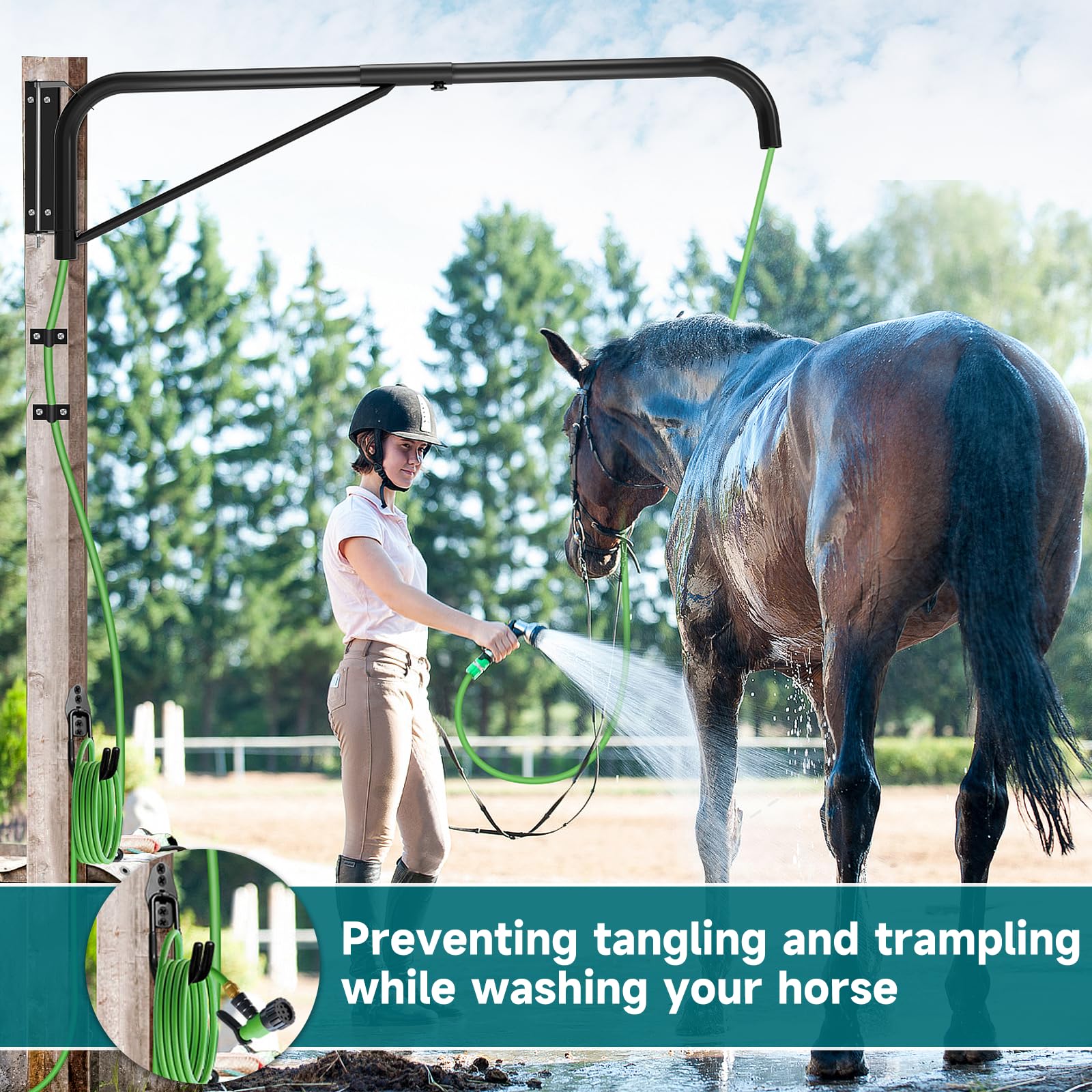 Horse Wash Hose Boom Arm - Wall Mount for Safe Washing | Fits Standard Garden Hose (Hose Not Included) - Perfect for Stable & Barn Cleaning
