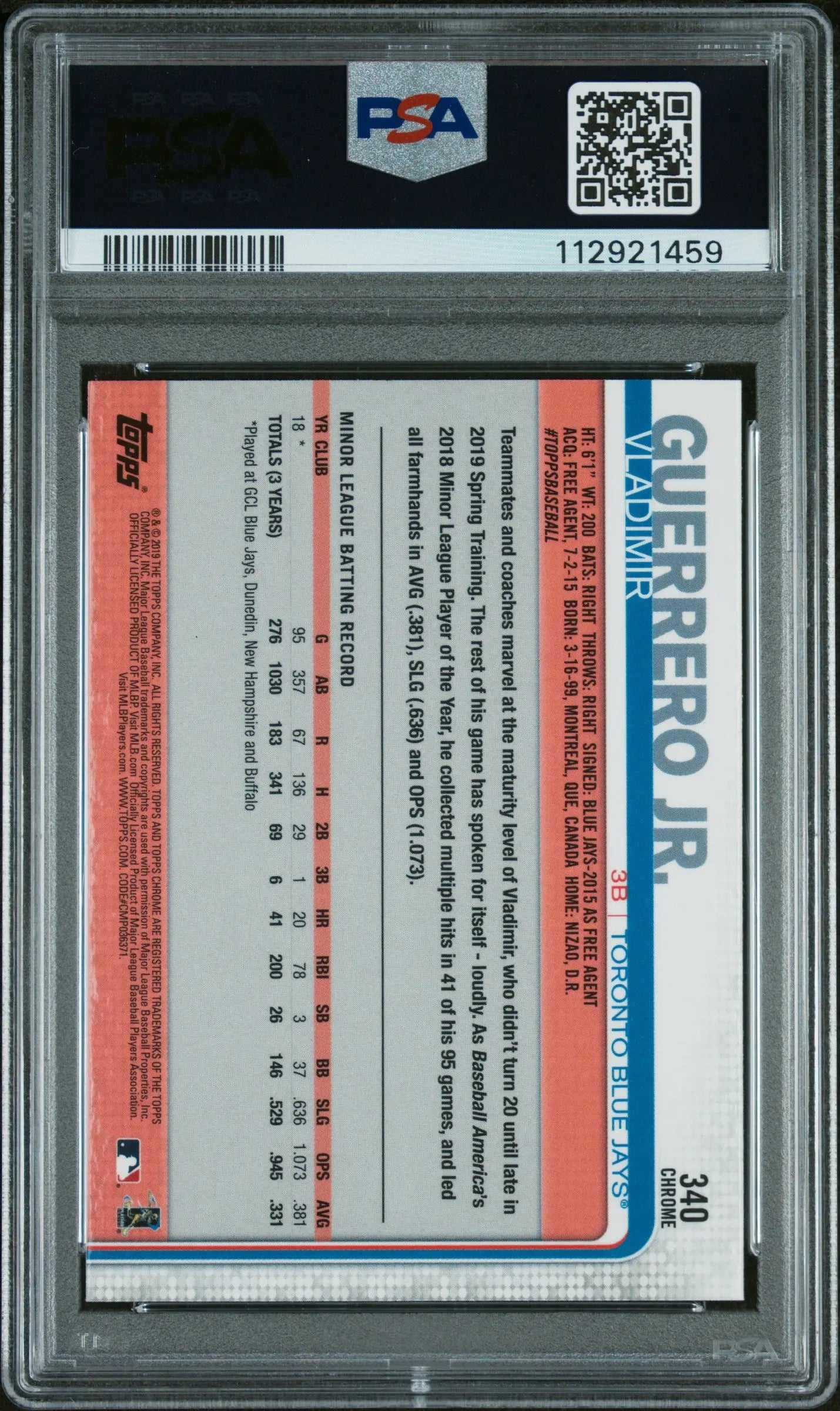 2019 Topps Chrome Baseball Sapphire Edition Vladimir Guerrero Jr. Rookie Card PSA 10 Gem Mint - Perfect for Collectors, Sports Memorabilia & Baseball Fans
