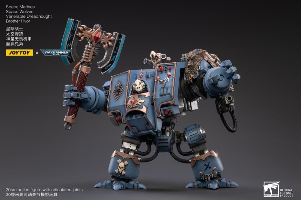 JOYTOY 1/18 Scale Warhammer 40K Space Wolves Venerable Dreadnought Brother Hvor Action Figure - Collectible Model for Warhammer Fans & Tabletop Gaming Enthusiasts
