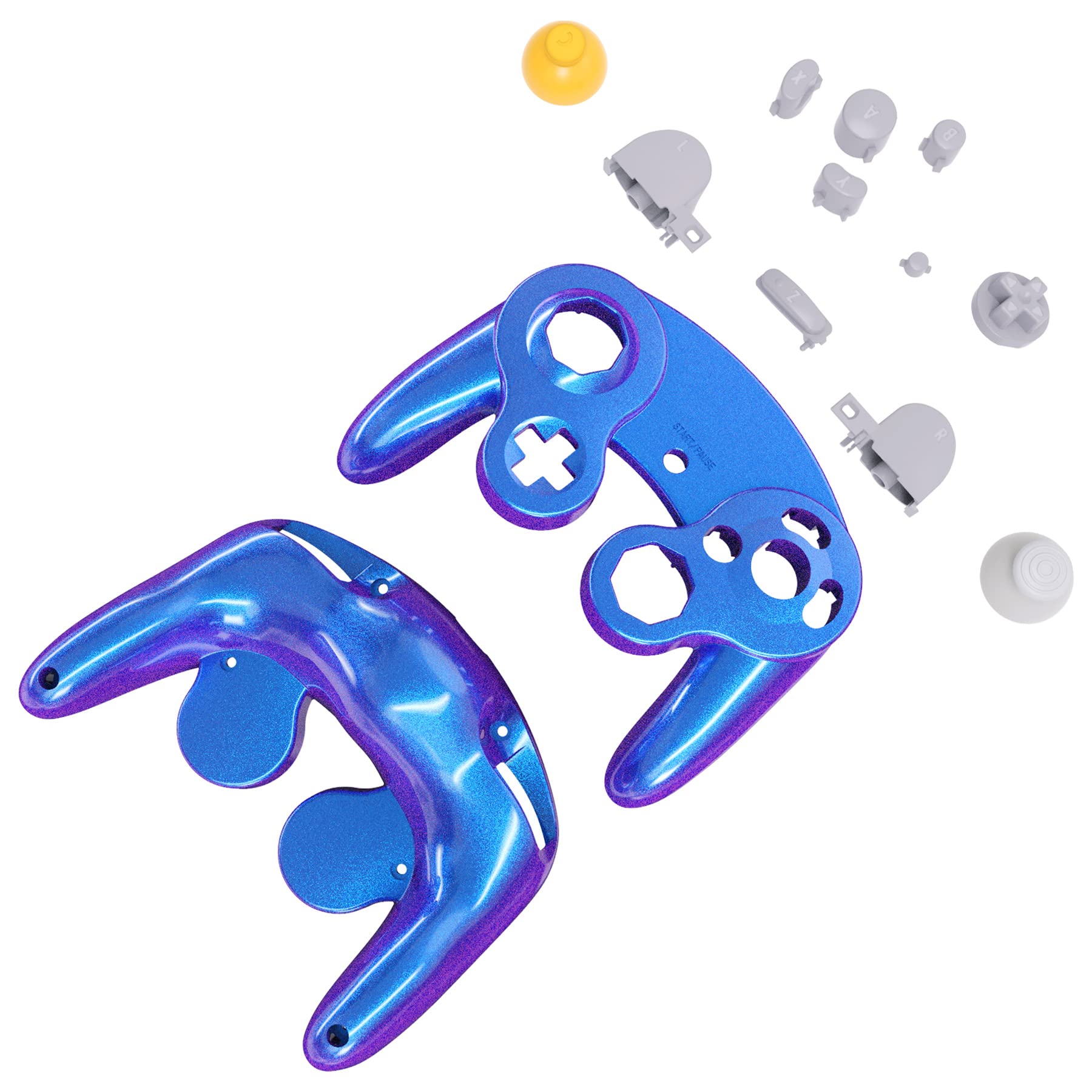 eXtremeRate Chameleon Purple Blue Glossy Replacement Faceplate & Backplate Shell Cover with Buttons for Nintendo GameCube Controller - Perfect for Gaming, Collecting & Customization (Controller Not Included)
