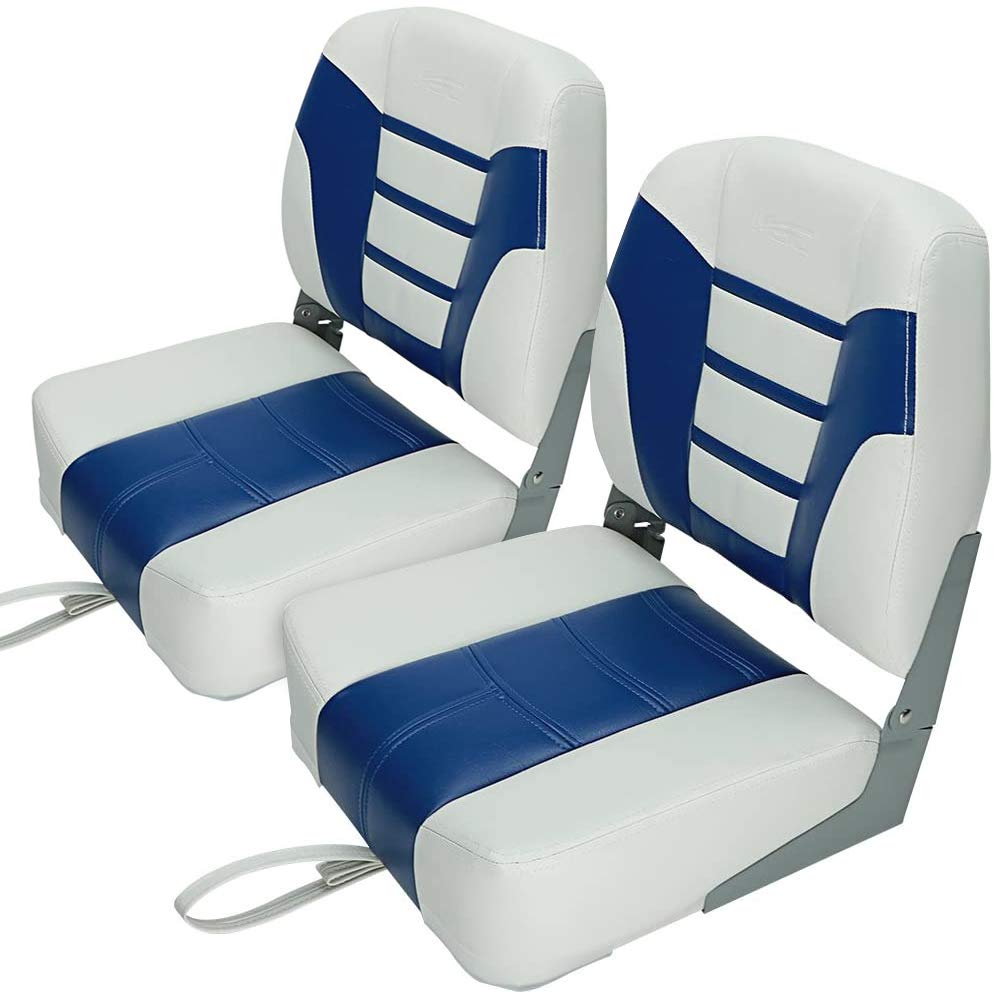 MSC Fishing Folding Boat Seats - Pair of 2, Lightweight & Portable (White/Blue) - Perfect for Kayak, Canoe, and Small Boat Fishing Trips