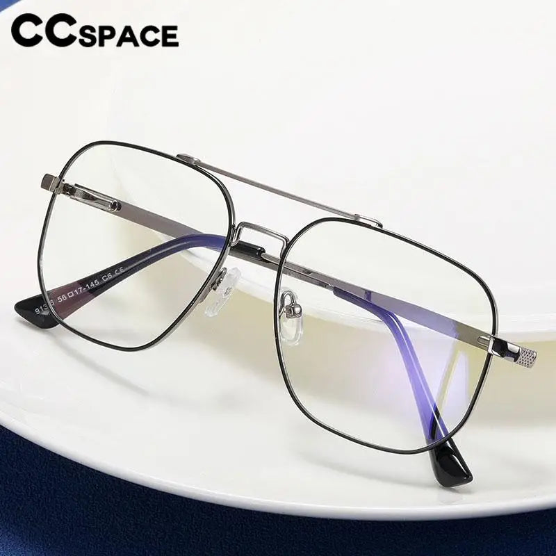 CCspace Unisex Full Rim Large Square Double Bridge Alloy Eyeglasses 57238 - Stylish Lightweight Frame for Men & Women - Perfect for Reading, Work, and Everyday Wear