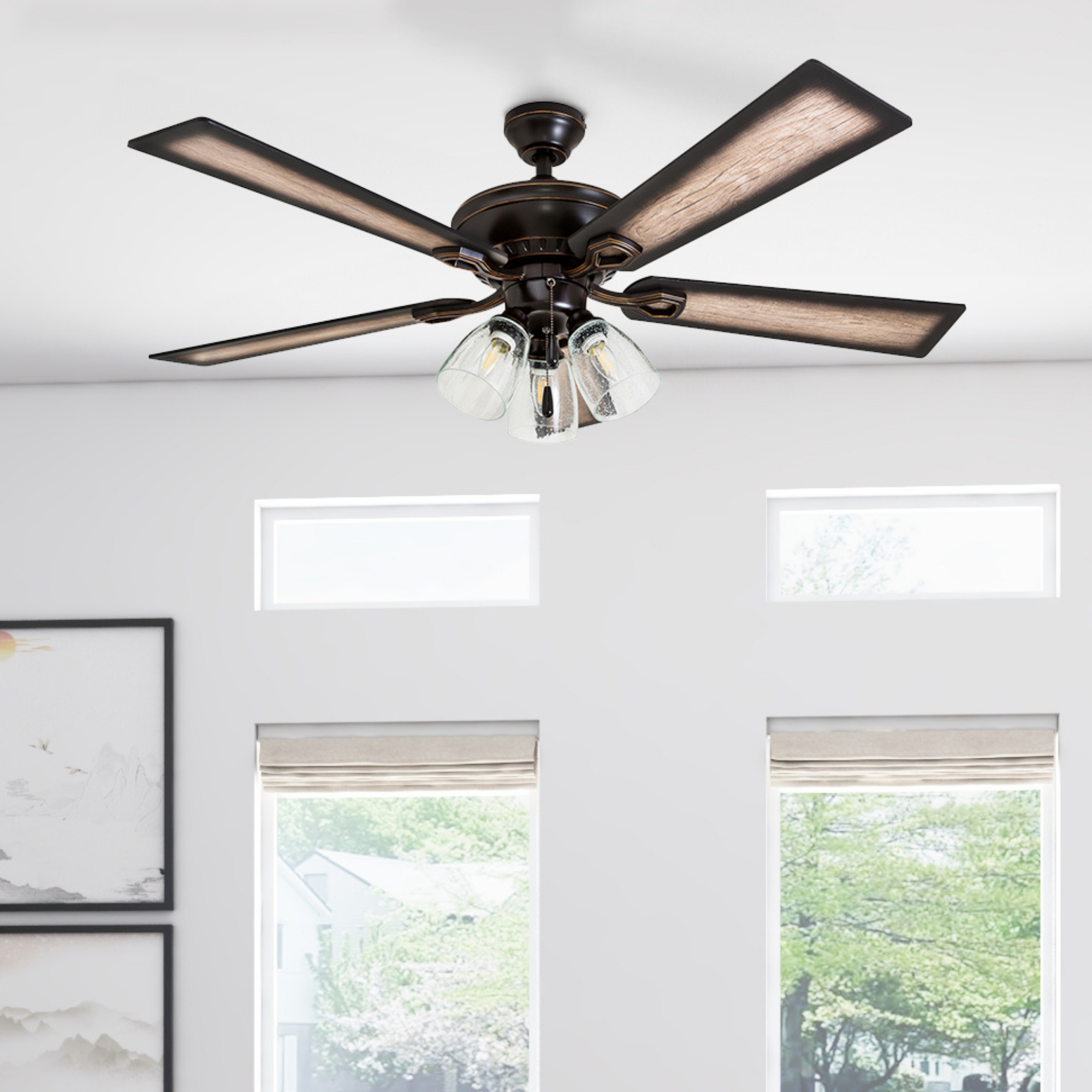 52 Inch Glenmont Oil Rubbed Bronze Ceiling Fan with Pull Chain - Perfect for Living Room, Bedroom, and Outdoor Patio Cooling