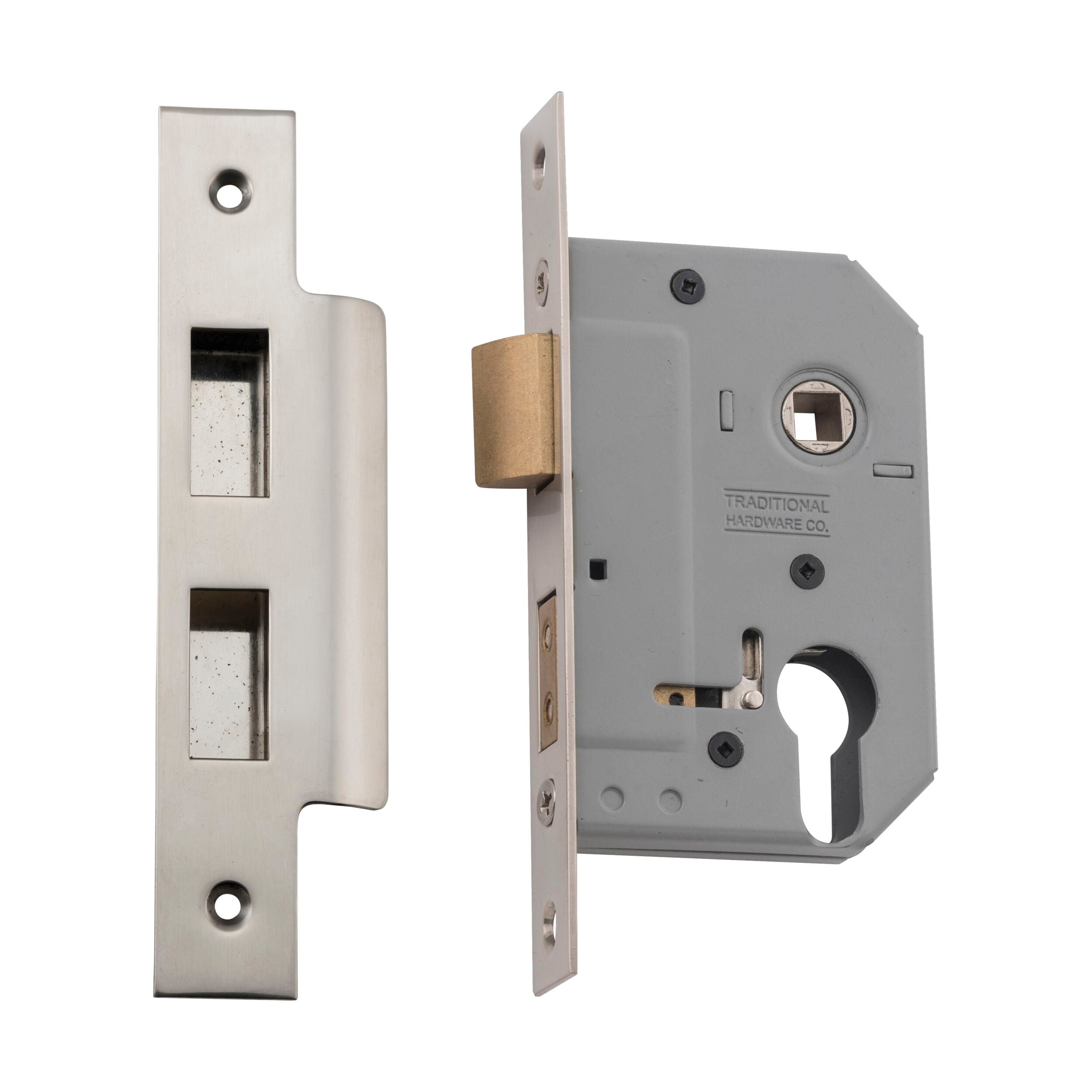 Euro Cylinder Mortice Lock - Satin Nickel Finish, 47.5mm Backset, 46mm CTC - Perfect for Home Security, Office Doors & Cabinet Locks