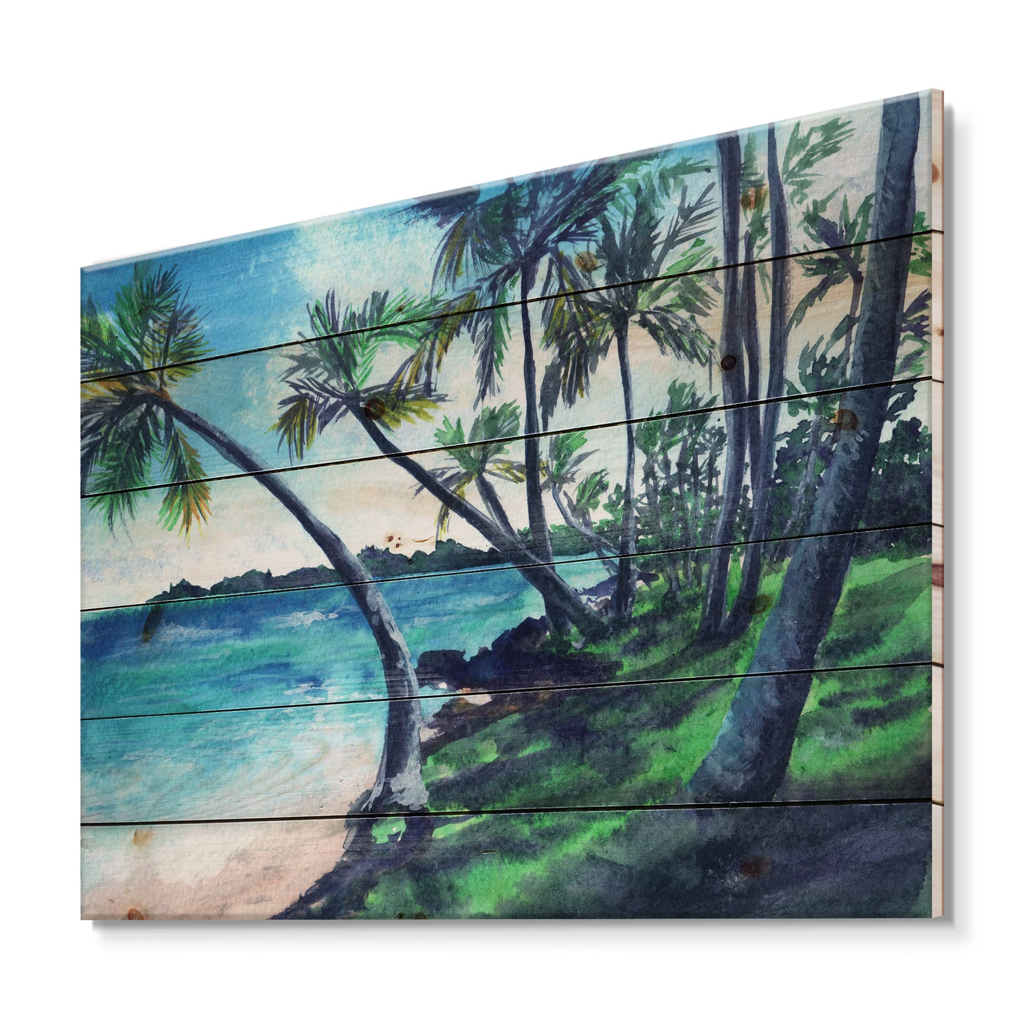 Tropical Beach Summer Paradise Nautical Coastal Wood Wall Decor - Blue Wooden Wall Art - Large Beach Wood Panels Printed on Natural Pine - Perfect for Coastal Living Rooms, Beach House Decor & Vacation Home Wall Art
