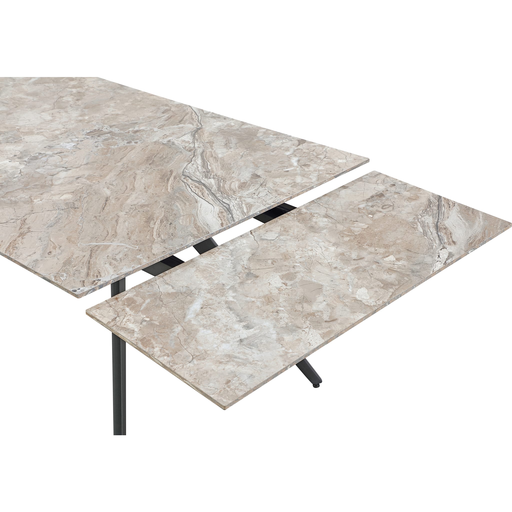 Lucia Double Extension Stone Top Metal Leg Dining Table - Rich Brown & Black Finish - Perfect for Modern Dining Rooms & Kitchen Spaces