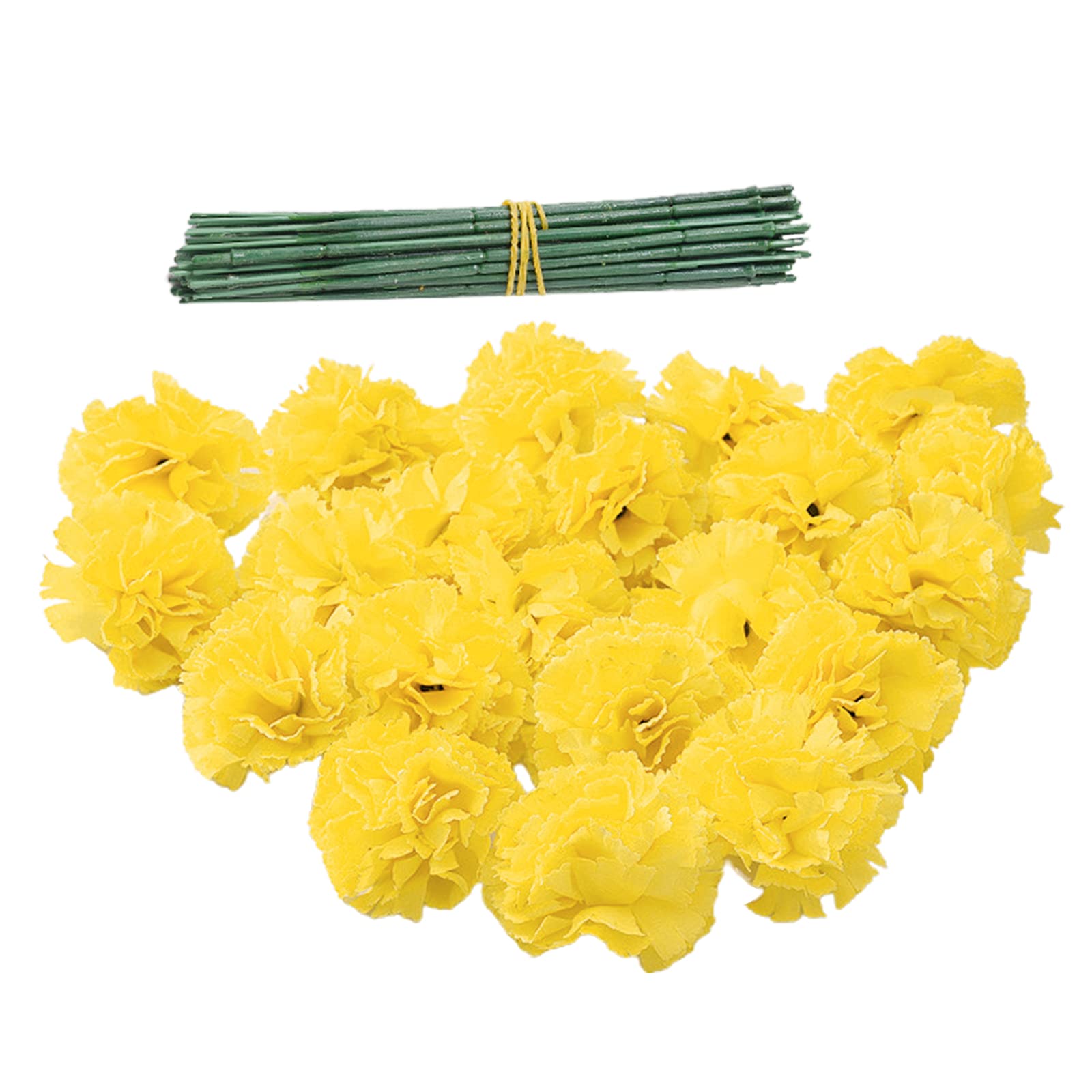 50Pcs Artificial Marigold Flowers with Stems - Bulk Fake Yellow Marigold Flower Heads for DIY Crafts, Home Decor, Festival Hats & Wedding Bouquets - Realistic Simulation Flowers for Table Centerpieces and Party Decorations