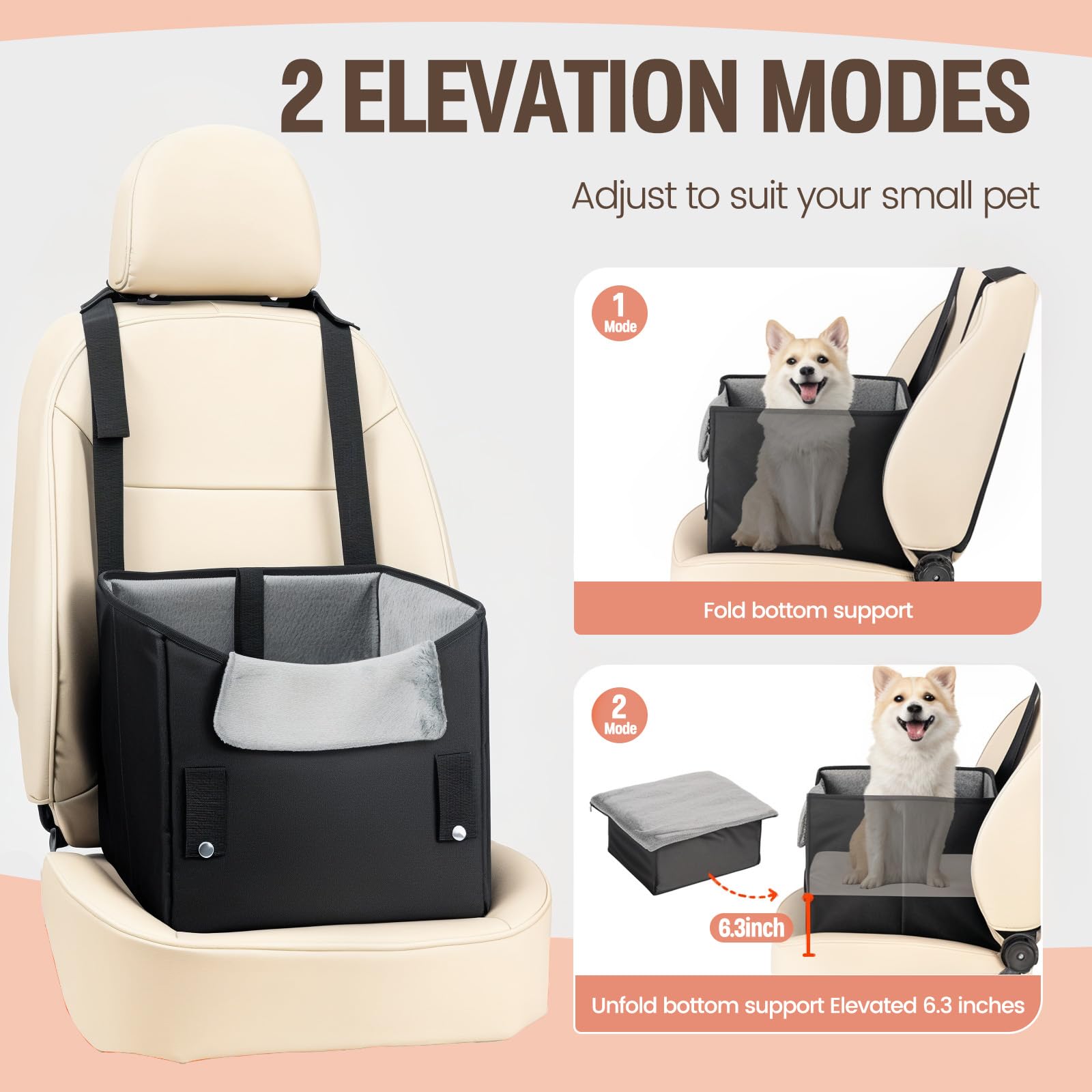 Premium Dog Car Seat for Small & Medium Dogs - Portable Pet Booster Seat with Safety Harness & Thick Cushion - Supports Pets Up to 25lbs (Black) - Perfect for Road Trips, Vet Visits & Daily Commutes