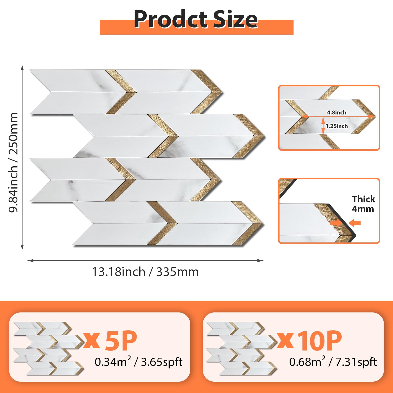 5 Sheets Peel and Stick Backsplash Tile - Self Adhesive Marble Wall Tiles for Kitchen & Bathroom - Herringbone Pattern, Carrera White - Easy DIY Home Upgrade for Backsplash, Accent Walls & Countertops