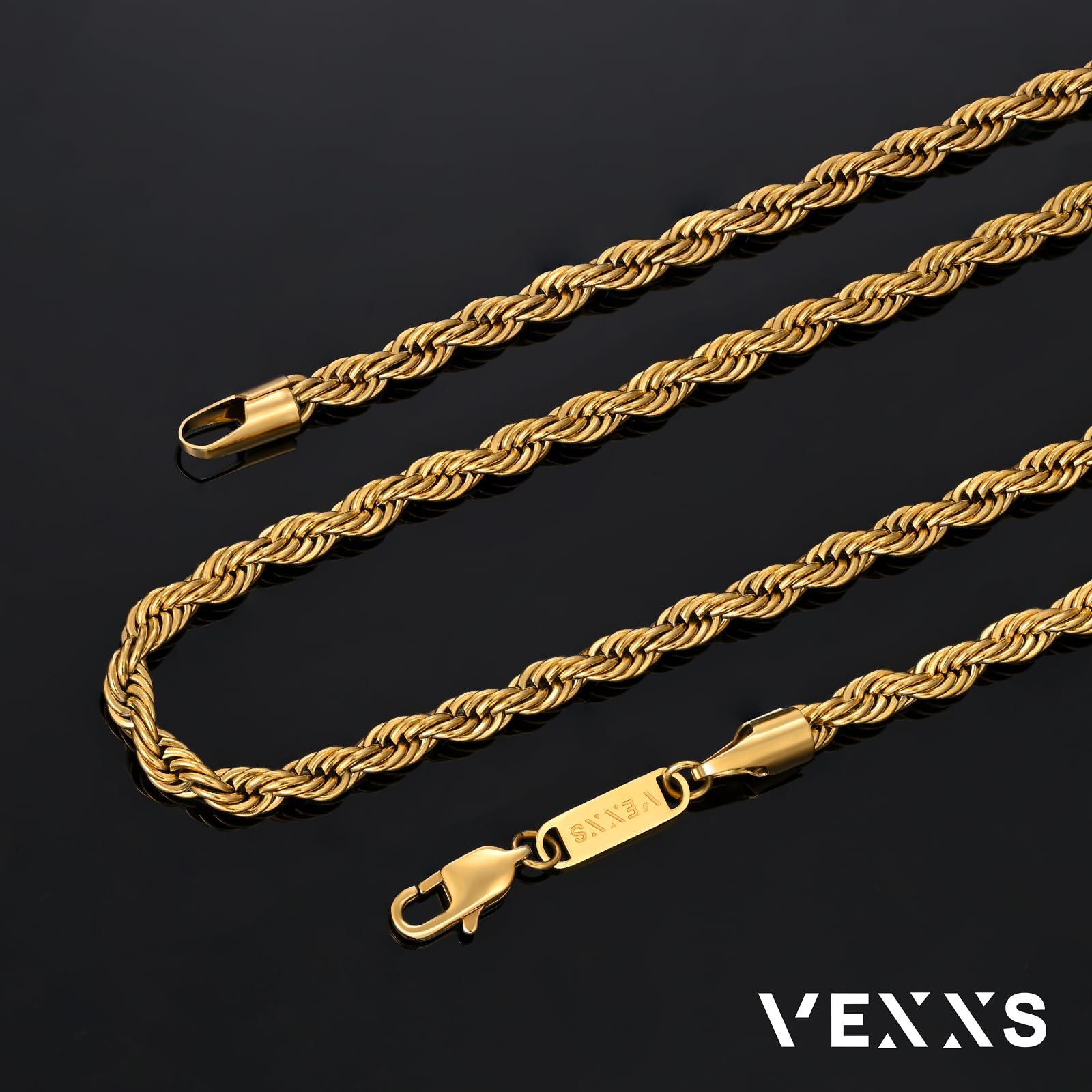 18K Real Gold Plated Rope Chain Necklace for Men - 3mm & 5mm Miami Cuban Link Chain - Durable & No Color Fading - Perfect for Casual Wear, Gifts & Special Occasions