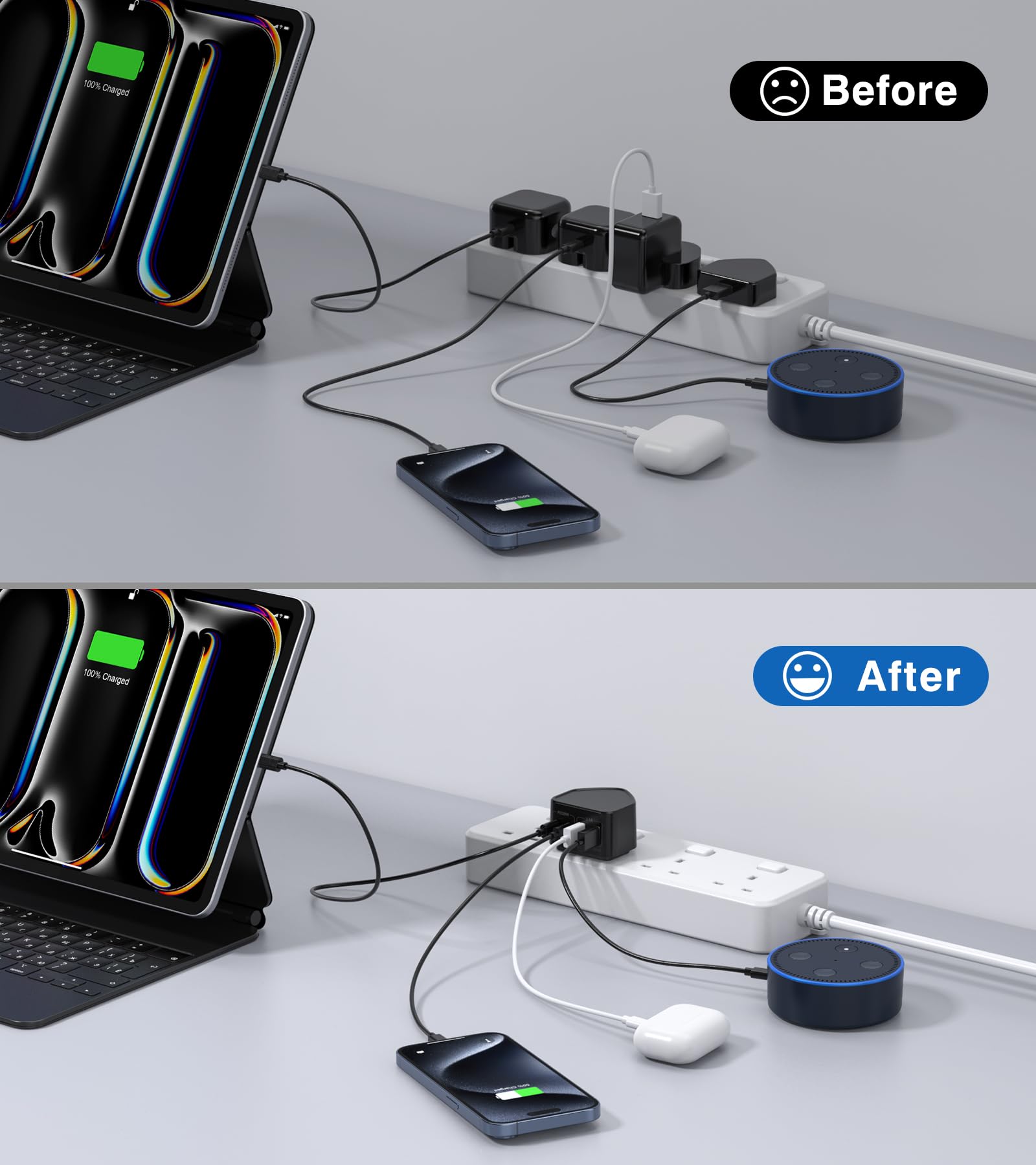 2-Pack 40W 4-Port USB C Fast Charger with PD & QC - Dual Port Wall Charger for iPhone 15/14/13/12/11 Pro Max/XR/XS/SE, iPad, AirPods, Samsung Galaxy - Perfect for Home, Office & Travel Charging