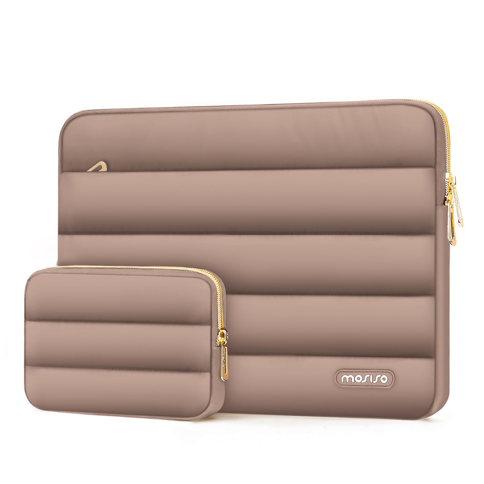 MOSISO 13-14 Inch Laptop Sleeve Case - Puffy Protective Cover Compatible with MacBook Air 13/13.6 M3 M2 M1, MacBook Pro 13/14, HP, Dell, ASUS, Lenovo - Horizontal Polyester Bag with Small Pouch (Brown) - Perfect for Travel, Office & School Use