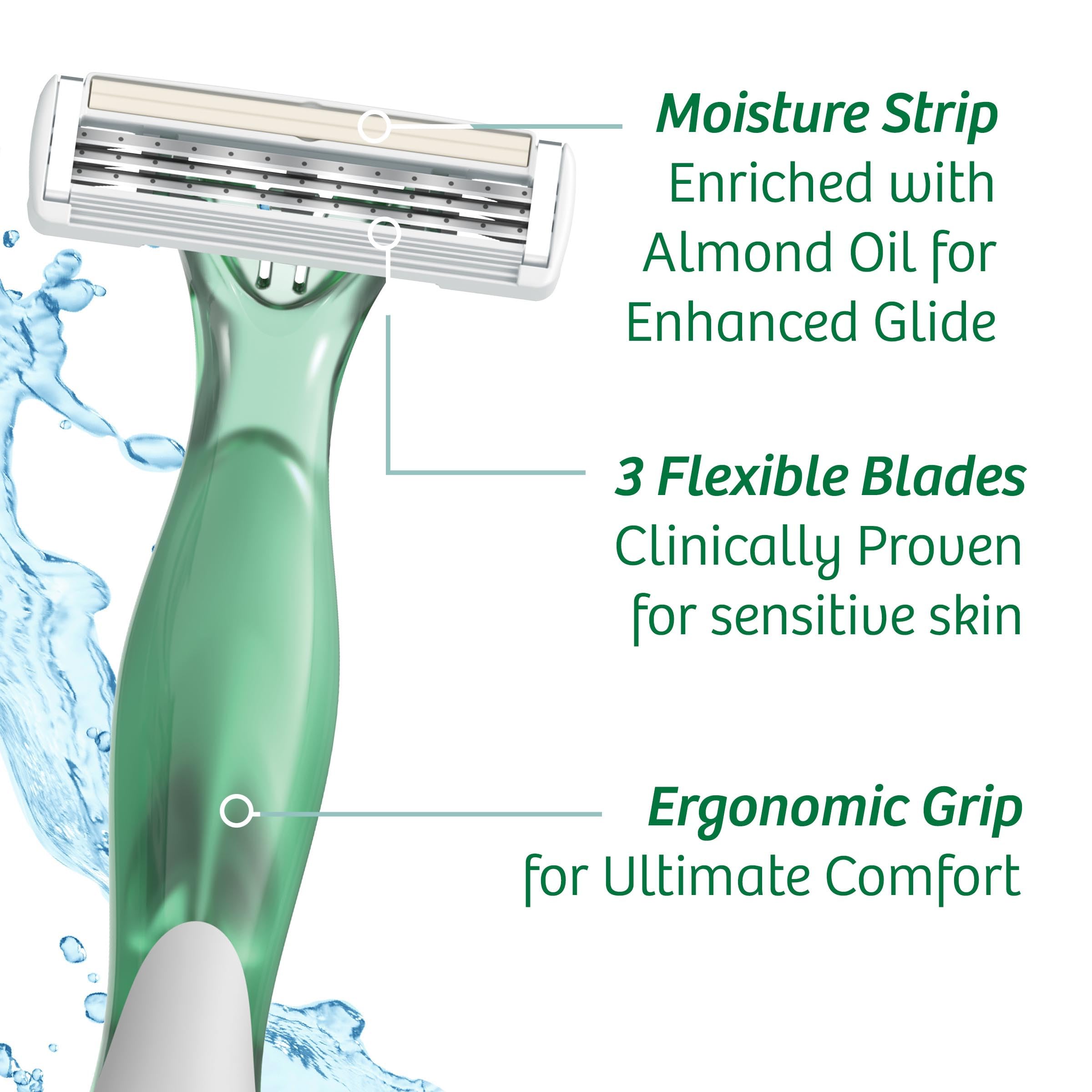 BIC Soleil Escape Women's Disposable Razor 3-Blade Set with Moisture Strip - Almond Oil, Lavender & Eucalyptus Scented Handles - 8 Razors + Bonus Caramel Apple - Smooth Shaving for Legs, Underarms & Bikini Line