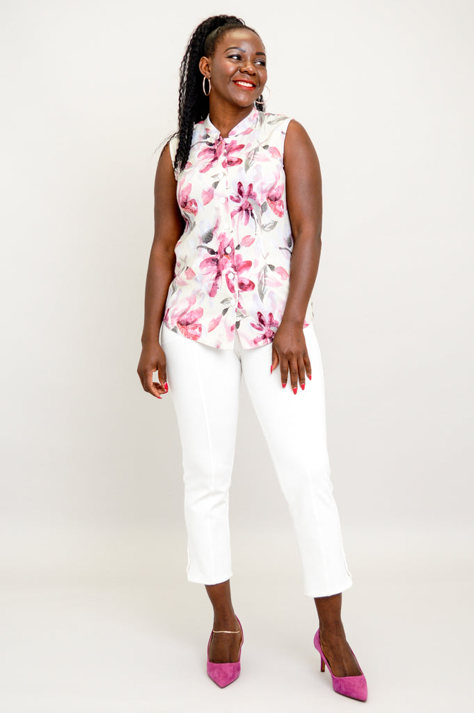 Debbie Floral Linen Bamboo Tank Top - Women's Casual Summer Blouse for Beach & Outdoor Activities