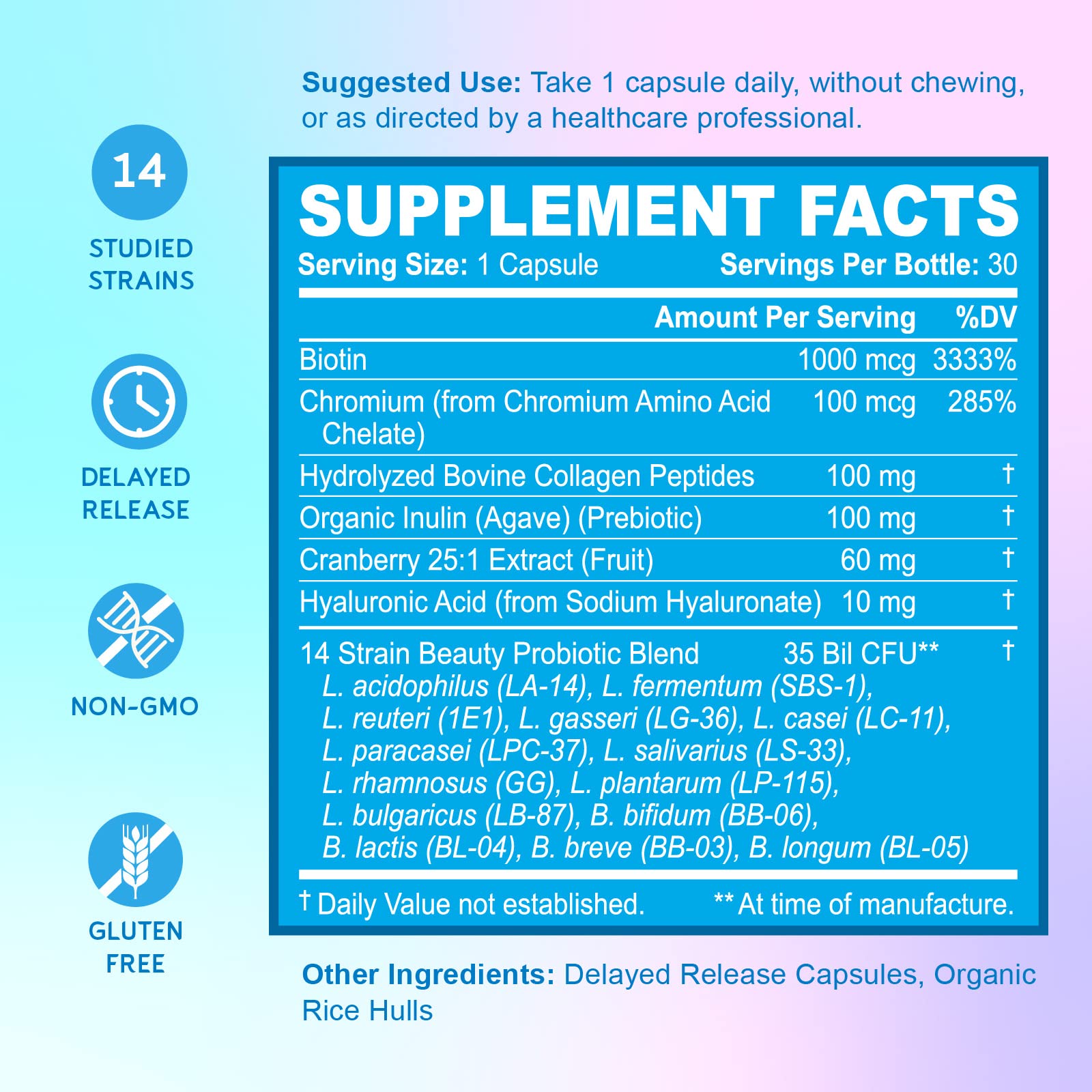 BioEmblem Beauty Probiotics for Women - 35 Billion CFU, 14 Strains with Biotin & Collagen - Digestive Health, Hair, Skin & Nails Support - Vaginal Probiotics Supplement - Shelf Stable, 150 Caps - Perfect for Daily Wellness & Beauty Routine