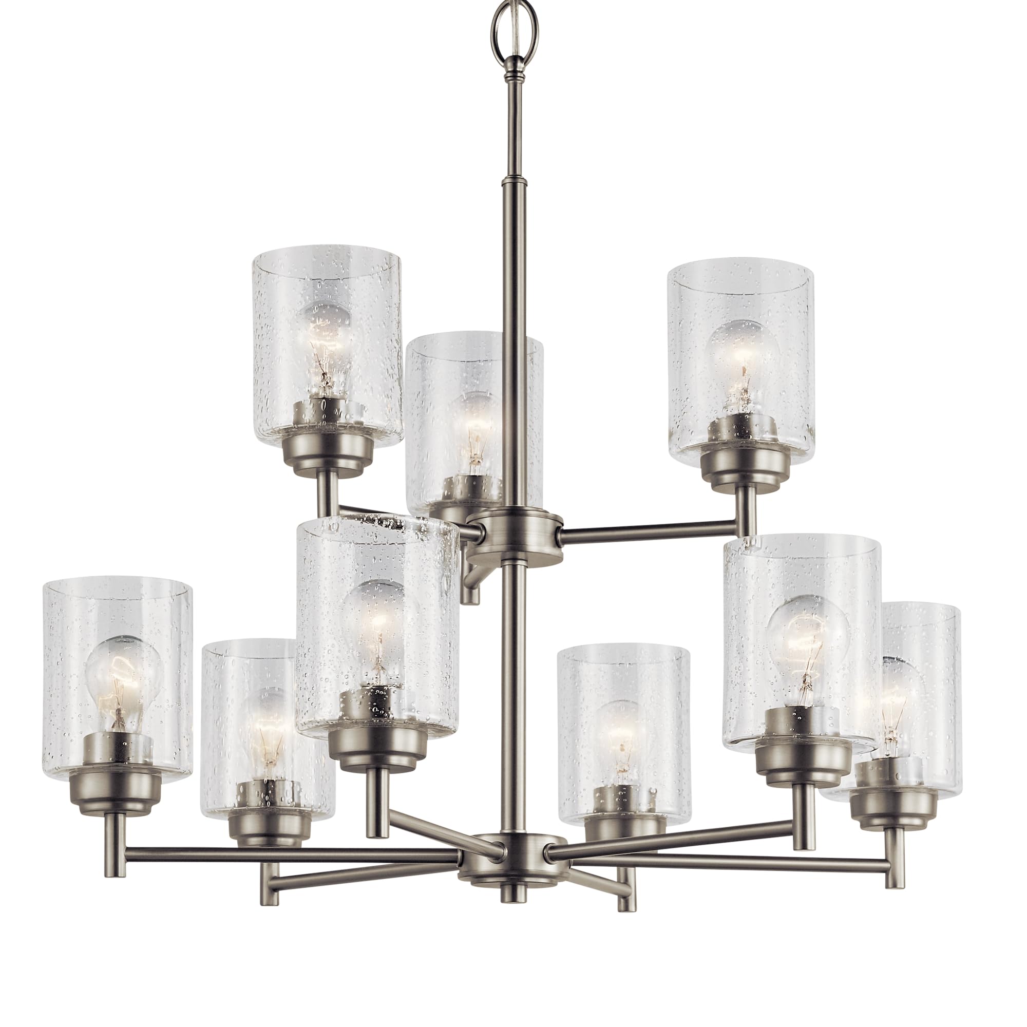 KICHLER Winslow 27-Inch 9-Light 2-Tier Chandelier with Clear Seeded Glass in Brushed Nickel - Elegant Dining Room & Foyer Lighting Fixture