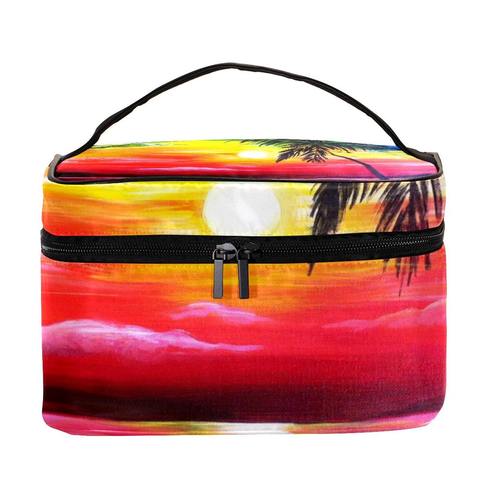 Sunset and Tropical Seaside Travel Makeup Bag - Large Cosmetic Organizer with Zipper for Women & Girls | Perfect for Beach Vacations, Weekend Getaways & Daily Use