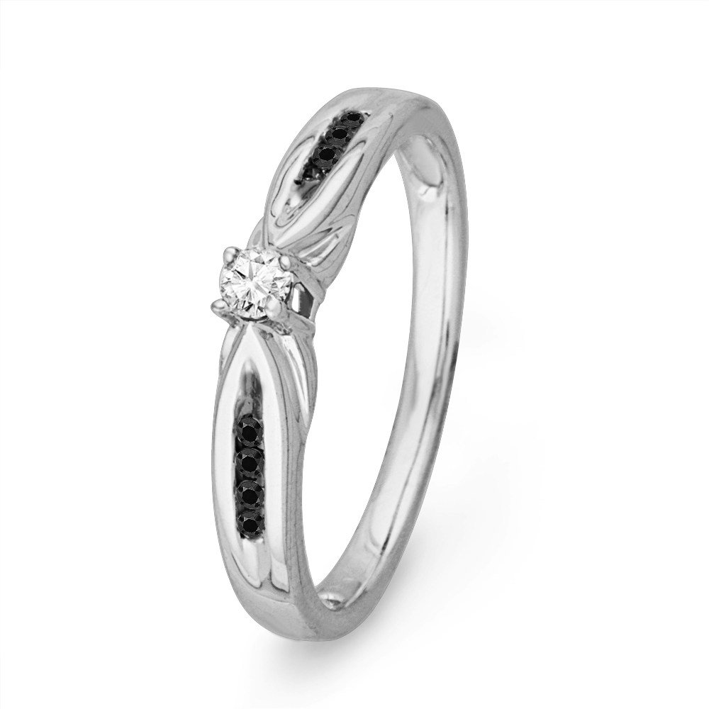 DGOLD 10KT White Gold Black & White Round Diamond Promise Ring (1/6 CTTW) - Perfect for Engagement, Anniversary & Romantic Gifts