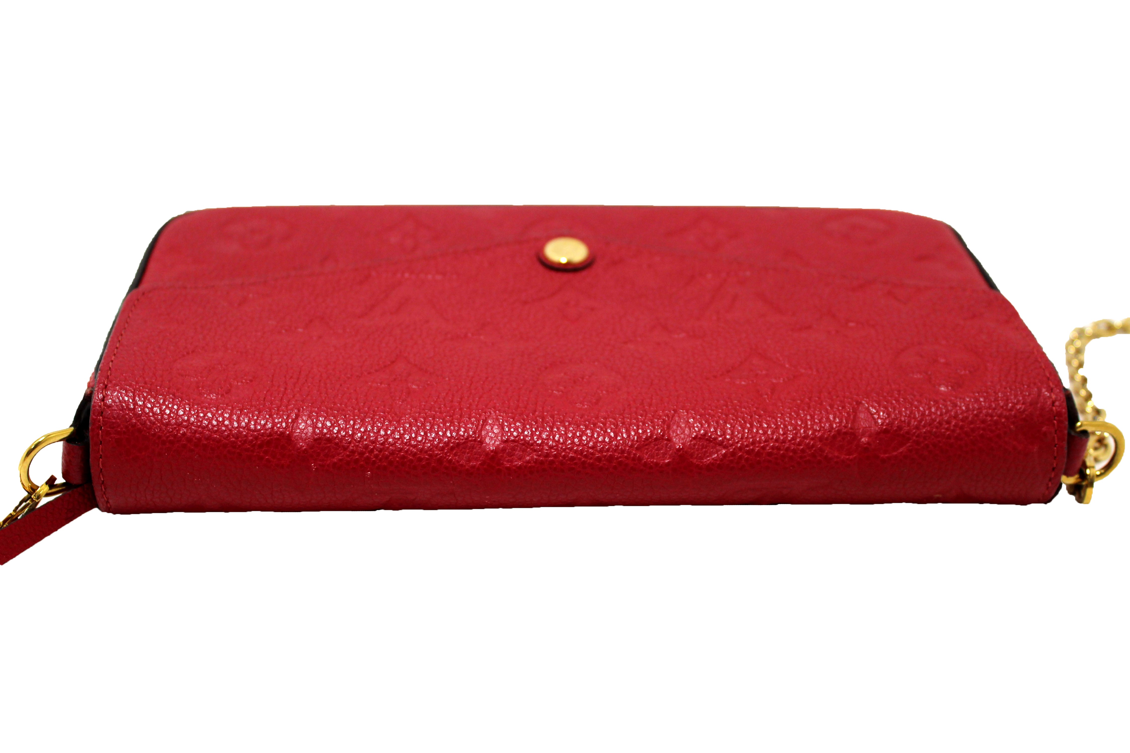 Authentic Louis Vuitton Red Monogram Empreinte Leather Felicie Pochette Crossbody Bag - Luxury Women's Wallet on Chain for Evening Parties & Date Nights
