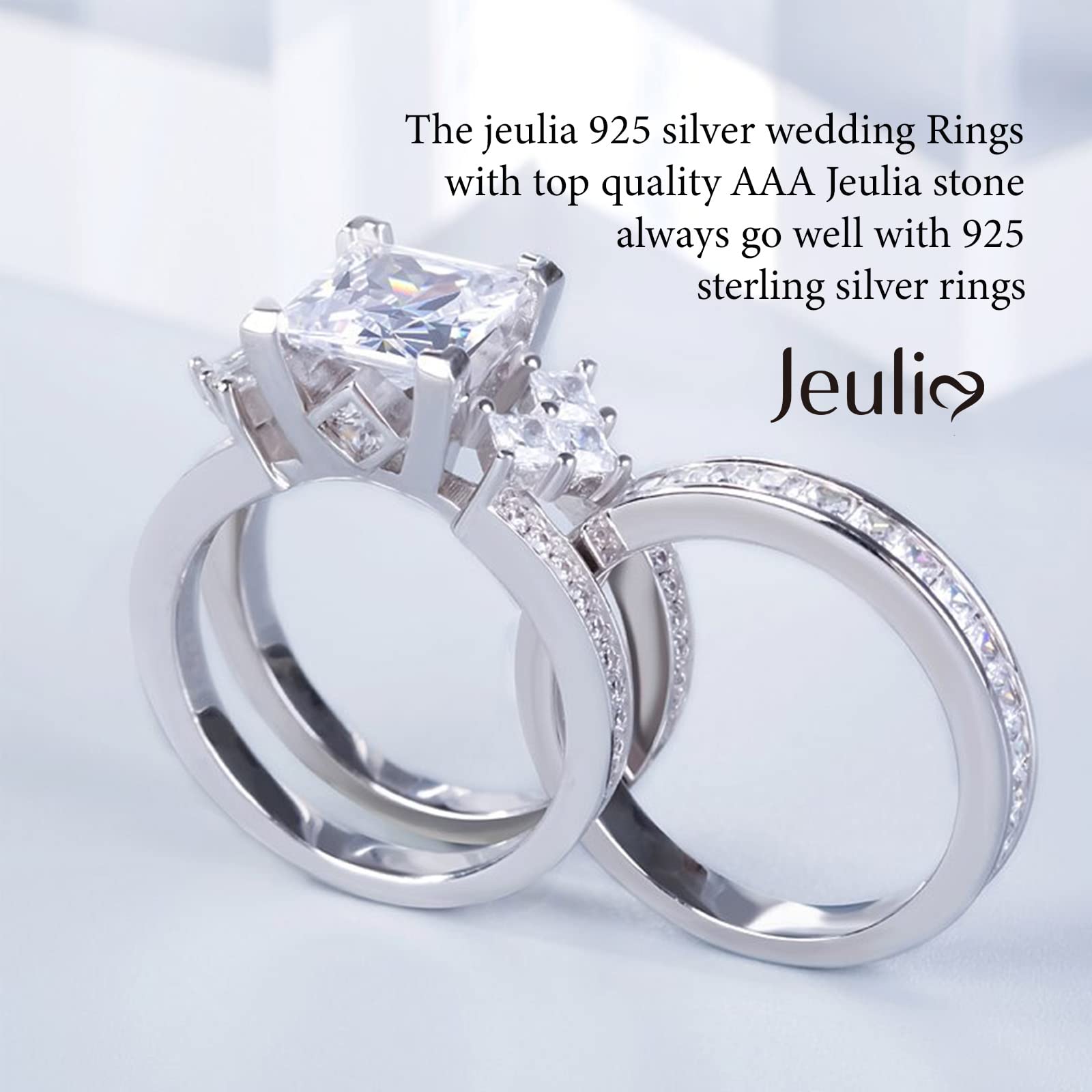 Jeulia 4.1 Carat Princess Cut Bridal Ring Set for Women - Sterling Silver Engagement & Wedding Band Set with Interchangeable Rings, Jewelry Box - Perfect for Proposals, Anniversaries & Special Occasions