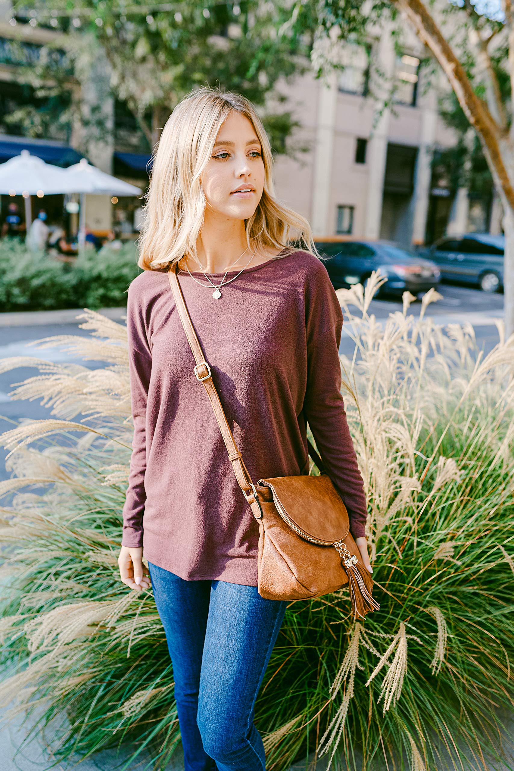 Stylish Tassel Accent Crossbody Bag with Flap Top - Tan Leather Shoulder Bag for Women | Perfect for Everyday Use, Travel & Date Night