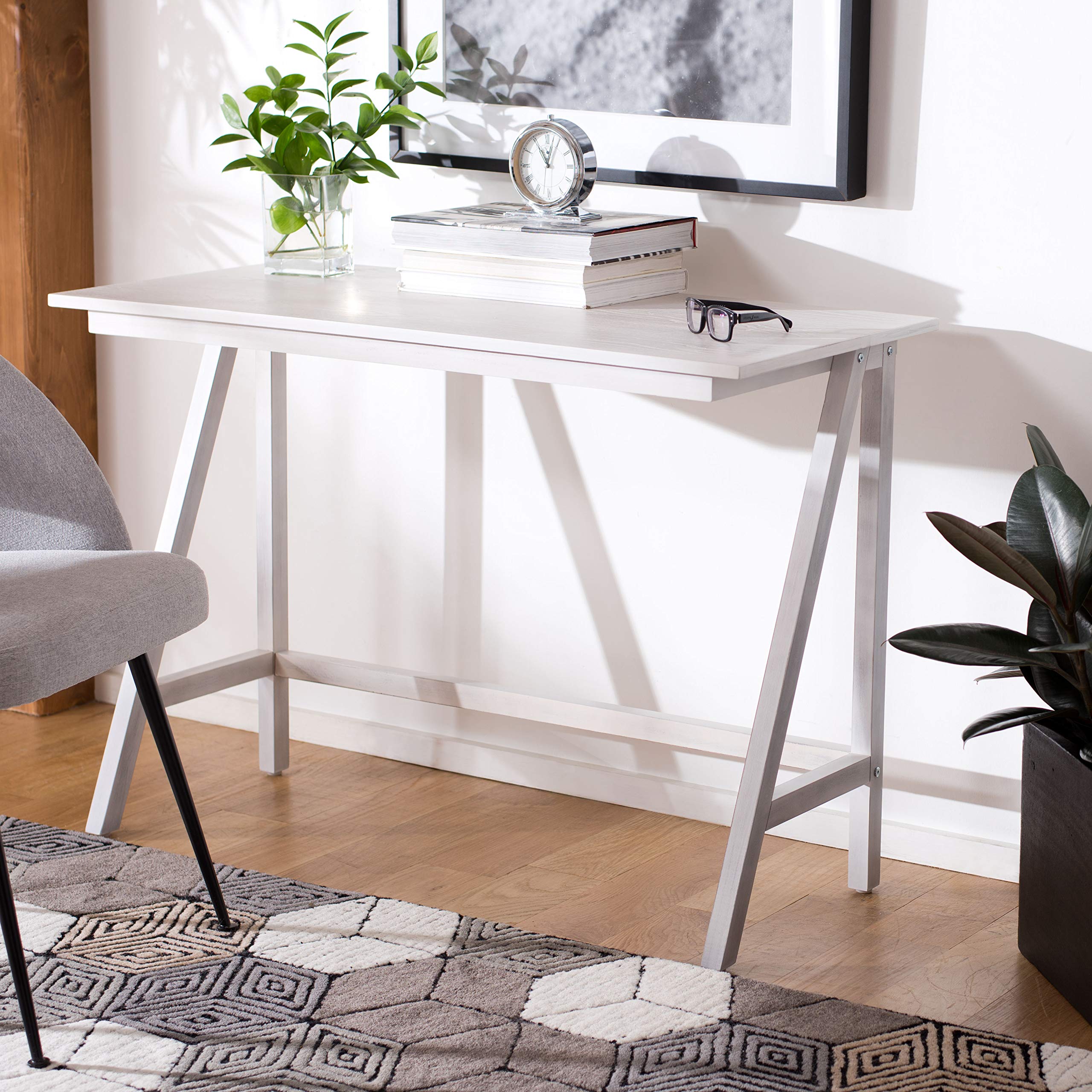 SAFAVIEH Home Collection Redding White Washed Desk DSK5000C - Modern Farmhouse Writing Desk for Home Office, Study & Workspace