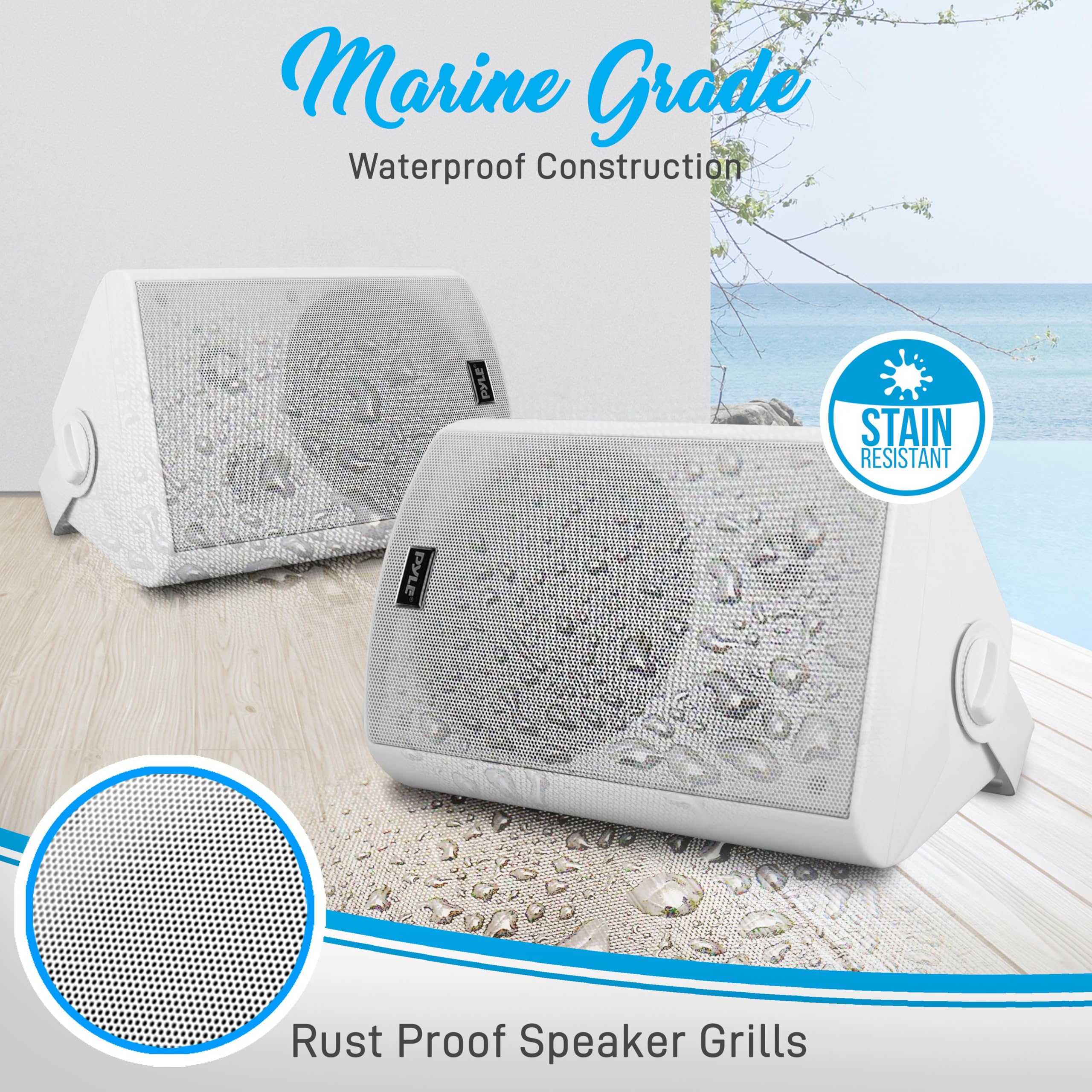 Pyle 6.5 Inch Waterproof Bluetooth Wall Mount Speakers - Indoor/Outdoor Wireless Surround Sound System - White (2 Pack) - Perfect for Patio, Pool, Garage & Home Theater Setup