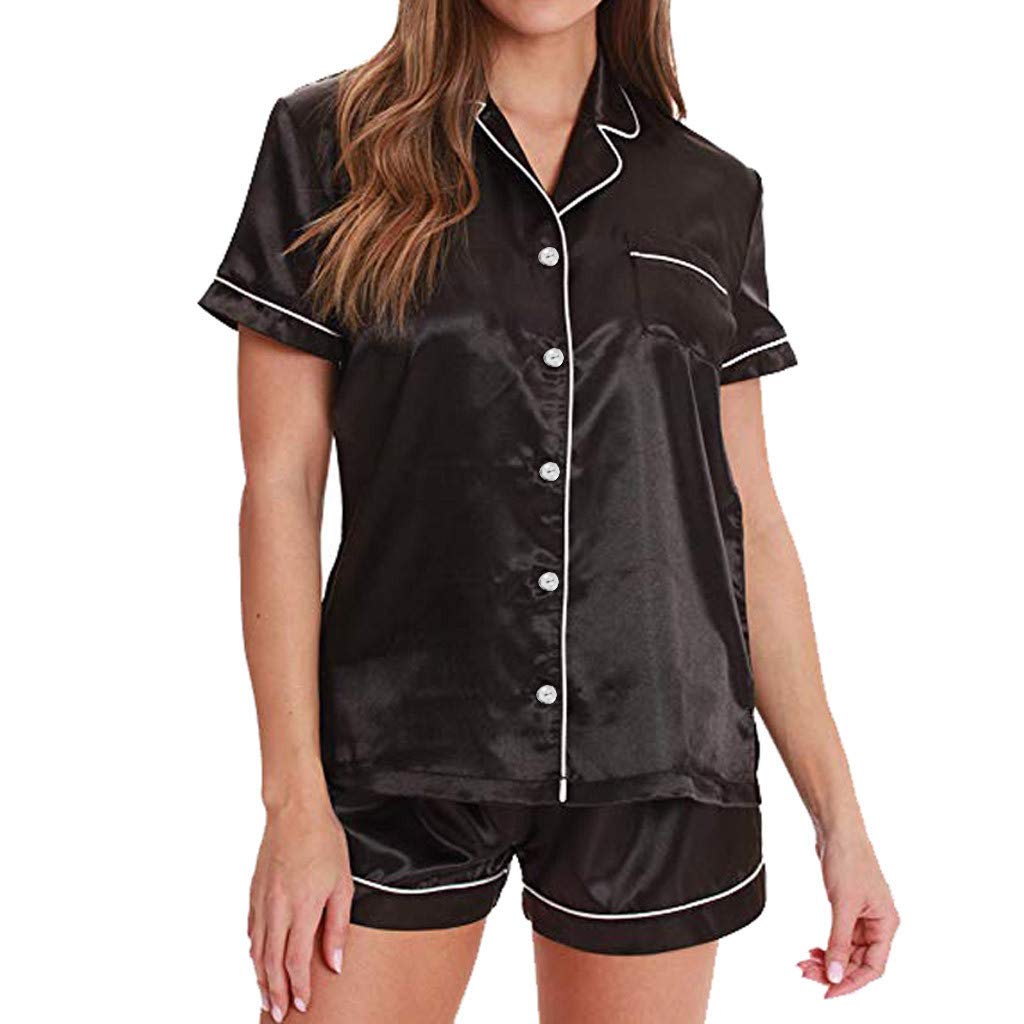 Women's Satin Pajama Set - Short Sleeve Sleepwear for Summer & Home Relaxation
