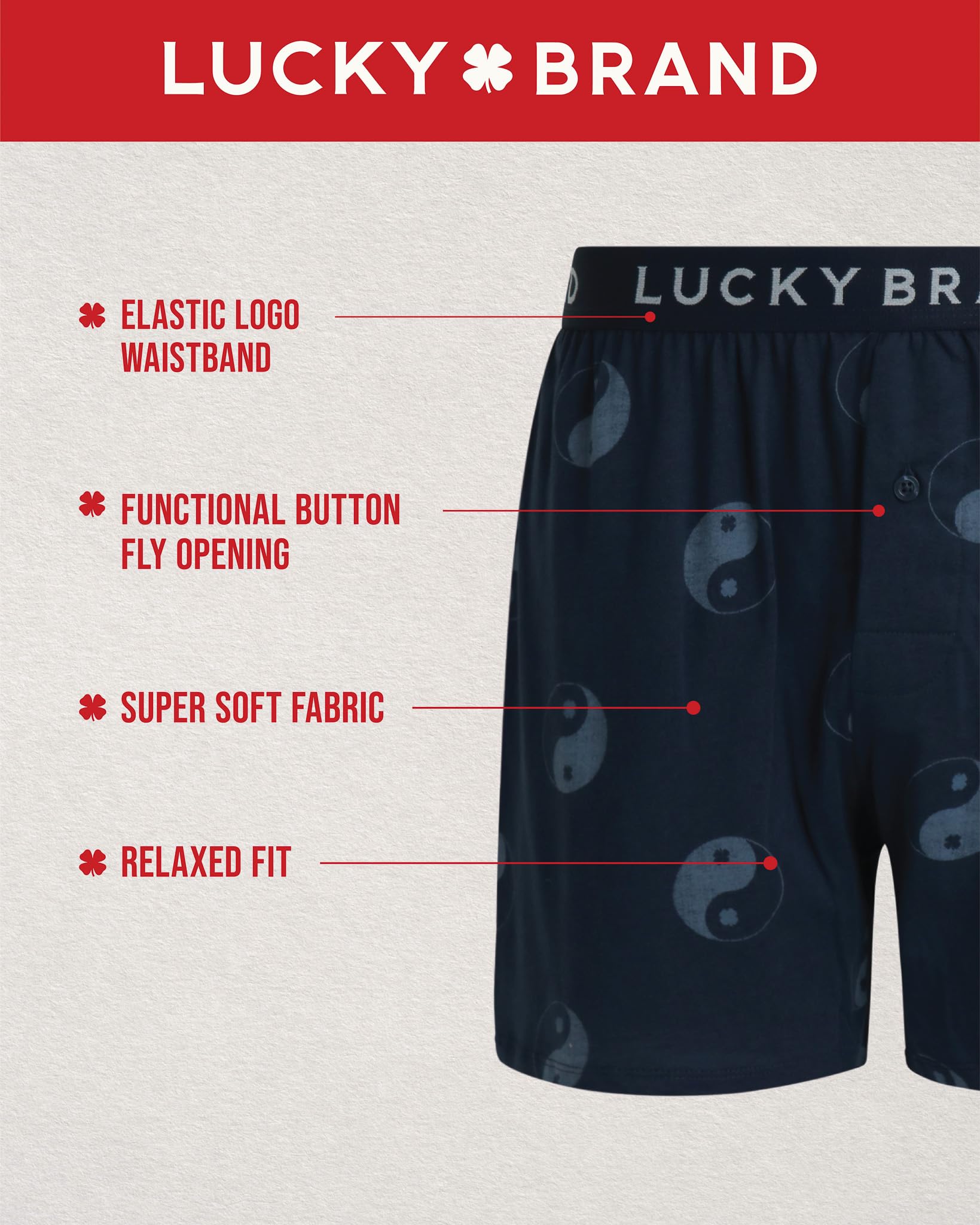 Lucky Brand Men's Boxer Shorts 3-Pack - Soft Knit Cotton Underwear with Functional Fly - Breathable & Comfortable Men's Boxers (S-XXL) - Perfect for Everyday Wear, Workout & Travel
