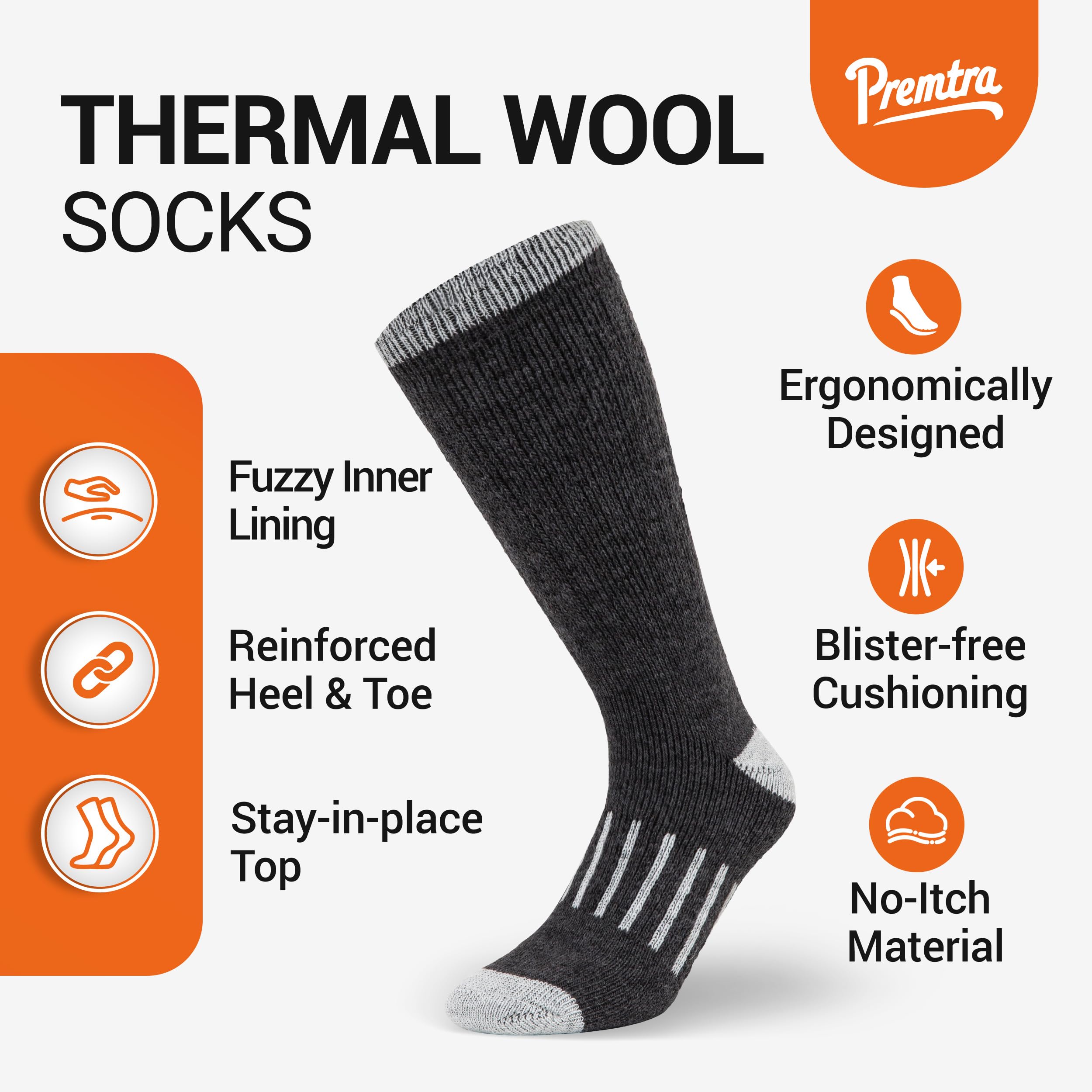 Men's Merino Wool Thermal Socks - Thick Warm Winter Socks for Hiking, Skiing & Cold Weather | Ultra Soft & Comfortable Thermal Socks for Men