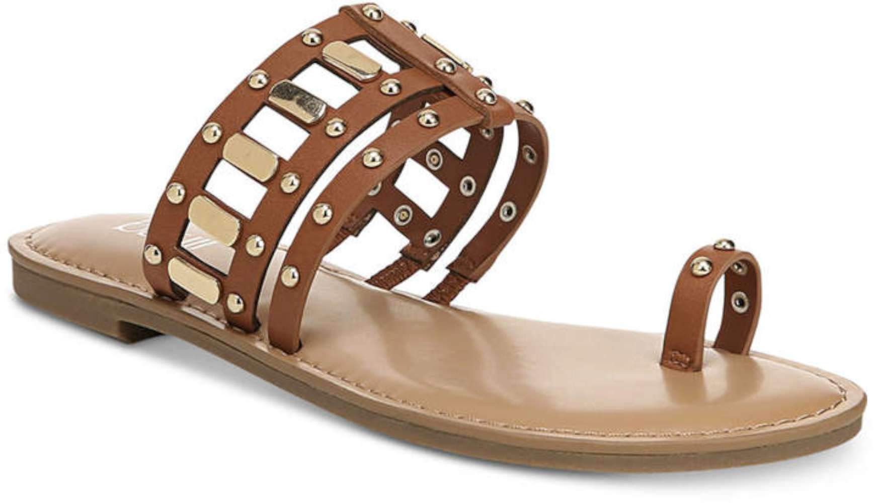 Bar III Women's Avah Embellished Toe Loop Slide Sandals - Brown Size 6.5 Medium (B,M) | Comfortable Summer Casual Shoes for Beach, Vacation & Everyday Wear
