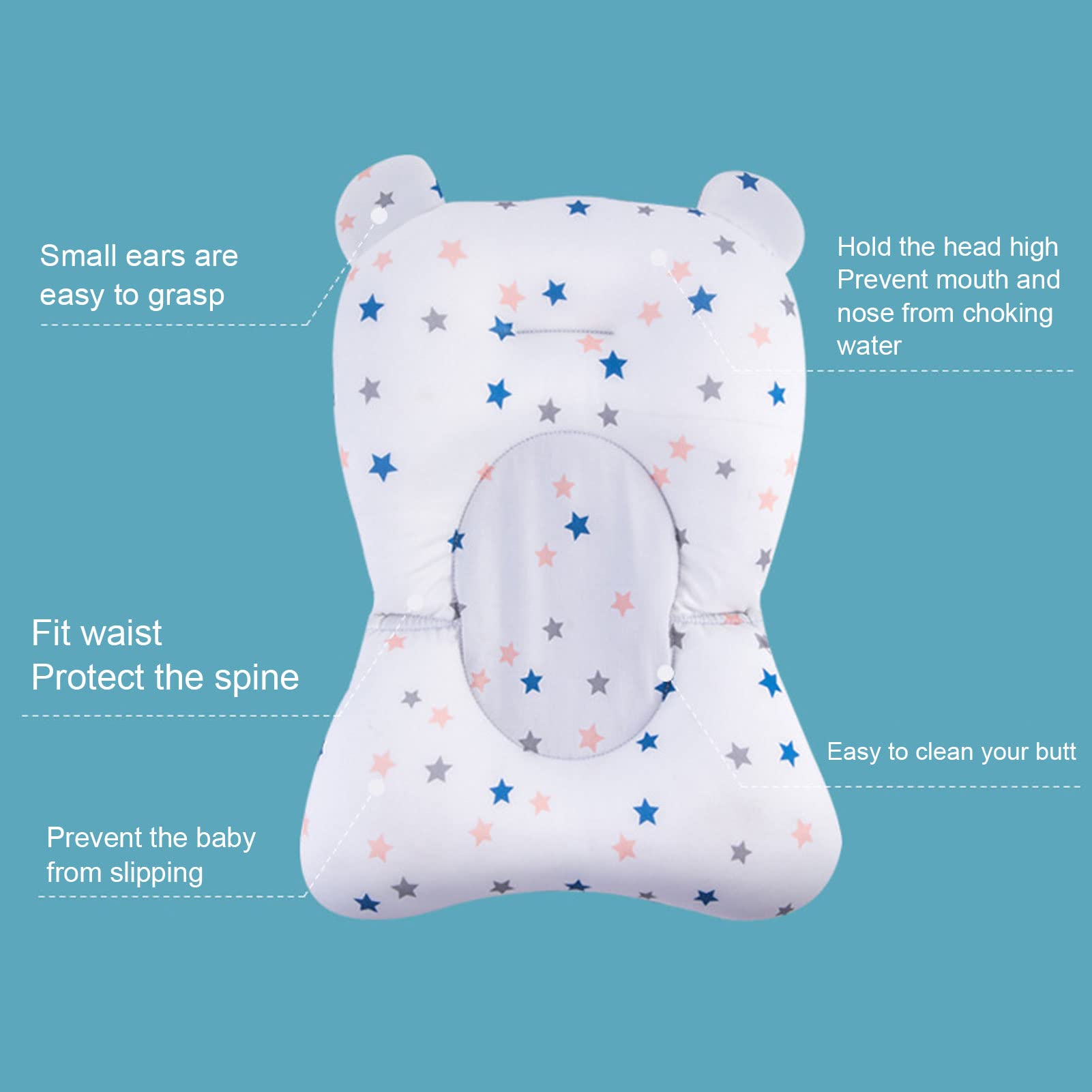 **Baby Bath Seat Cushion - Safe Floating Foldable Newborn Bathtub Mat & Pad for Infant Bath Time Support (White Stars) - Perfect for Newborns, Toddlers & Baby Shower Gifts**
