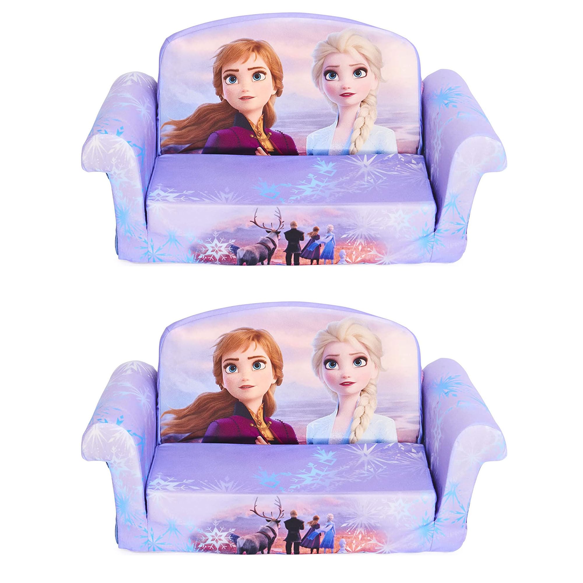 2-Pack MARSHMALLOW Kids Sofa - Convertible 2-in-1 Flip Open Foam Couch & Bed with Frozen 2 Design - Perfect for Playrooms, Bedrooms & Sleepovers
