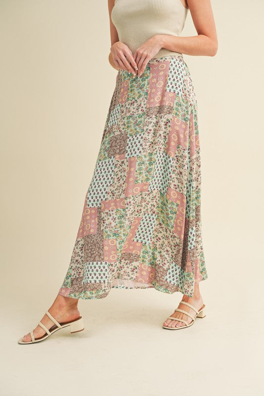 Aemi + Co Floral Printed Maxi Skirt for Women - Boho Summer Beach Dress with Pockets | Perfect for Vacations, Parties & Casual Outings