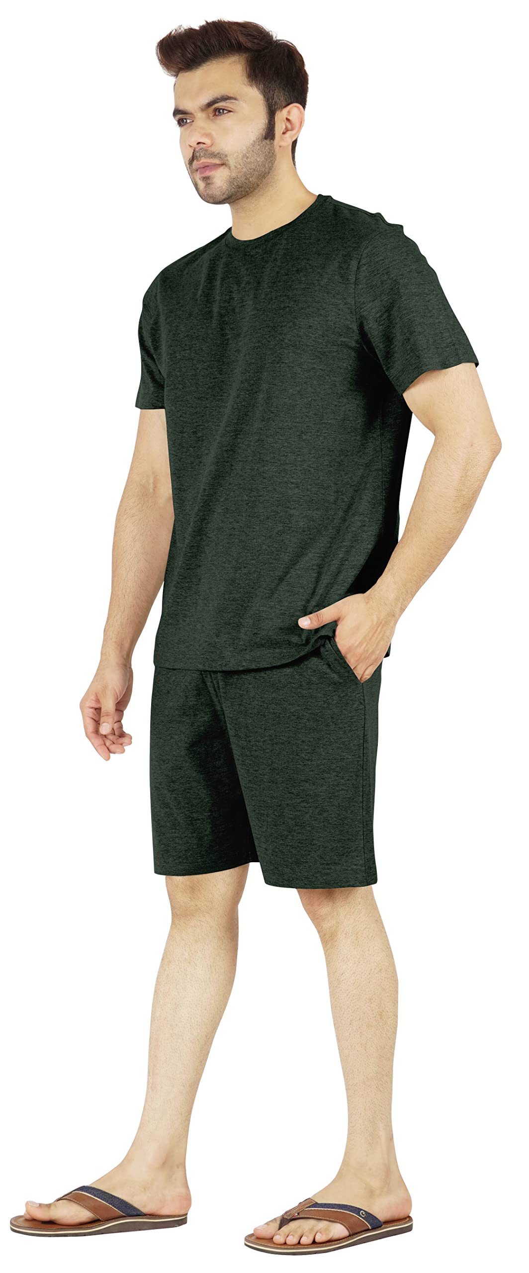 **Inkmeso Men's 2-Piece Cotton Pajama Set - Short Sleeve T-Shirt & Shorts for Summer Sleepwear | Comfortable Nightwear for Lounge, Travel & Home Relaxation**