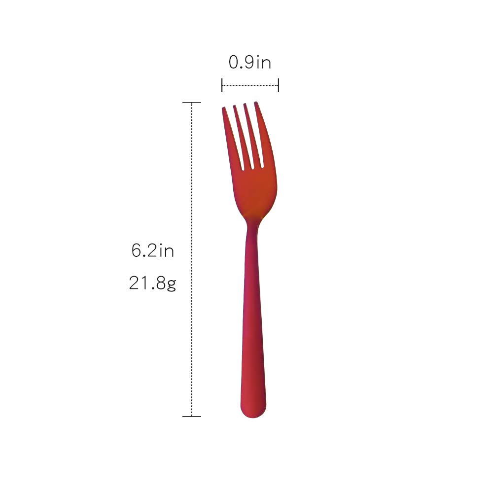 12-Pack Stainless Steel Salad Forks - 6.2 Inch Orange Red Dessert Forks for Dinner Set | Perfect for Parties, Picnics, Restaurants & Home Dining
