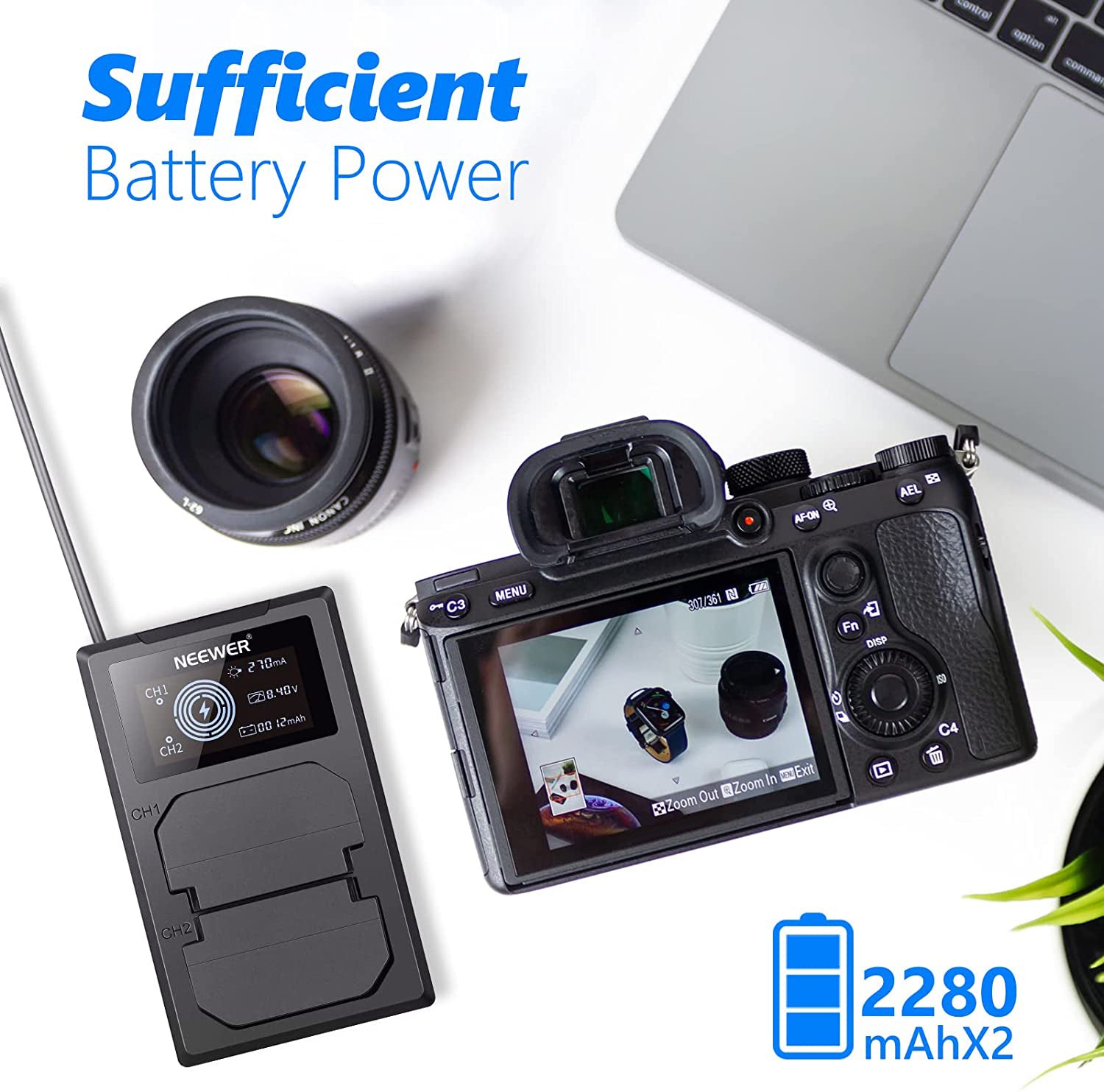NEEWER Upgraded NP-FZ100 Replacement Battery & Dual USB Charger for Sony A7 III A7R III A9 - Perfect for Photography, Videography & Travel