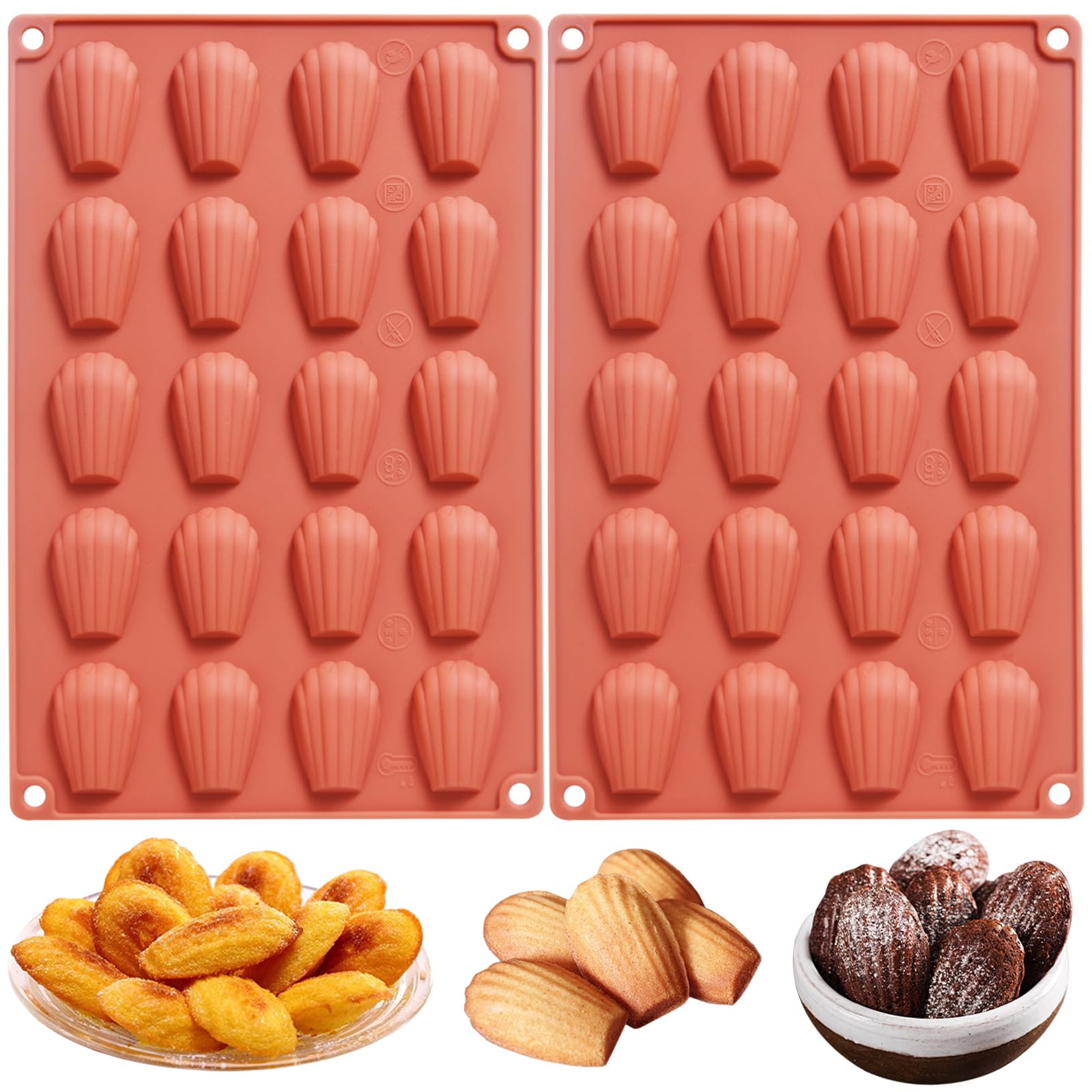 2Pcs Nonstick Madeleine Pans for Baking - 40-Cavity Shell Shaped Silicone Mold, Perfect for Cakes, Cookies, Chocolate & Candy (11.8